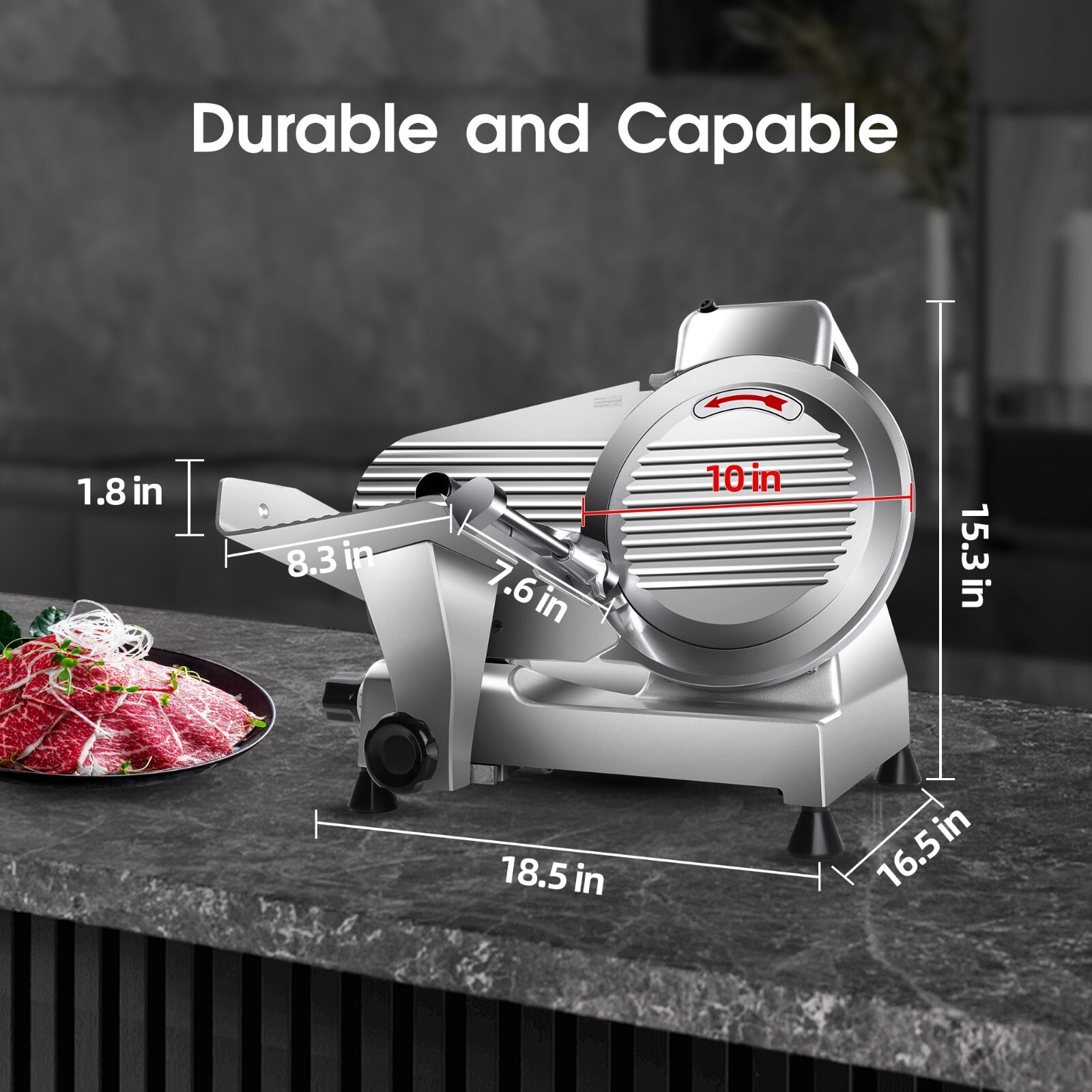 Zomagas Home Deli Food Meat Slicer Electric Removable 10in Stainless Steel Blade