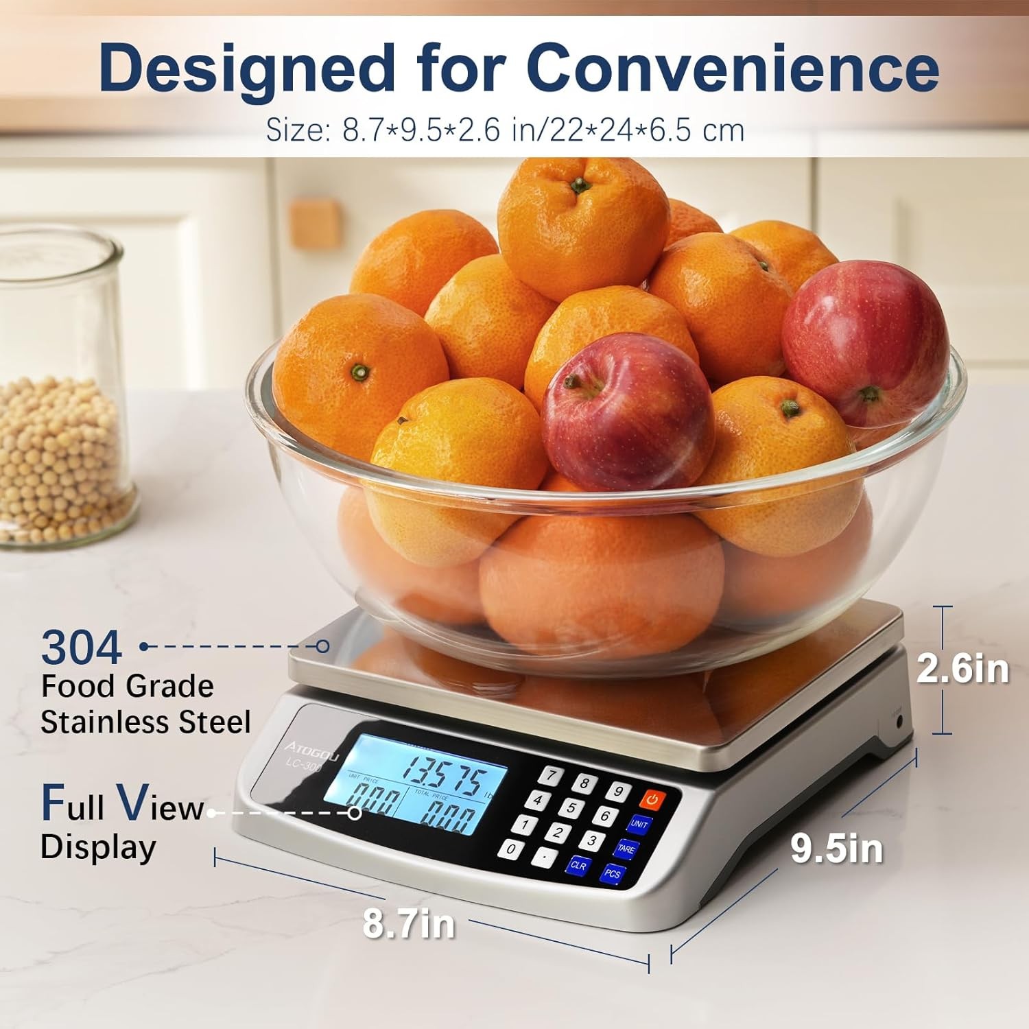 Atogou Commercial Food Scale, Max 110lb Capacity, Silver
