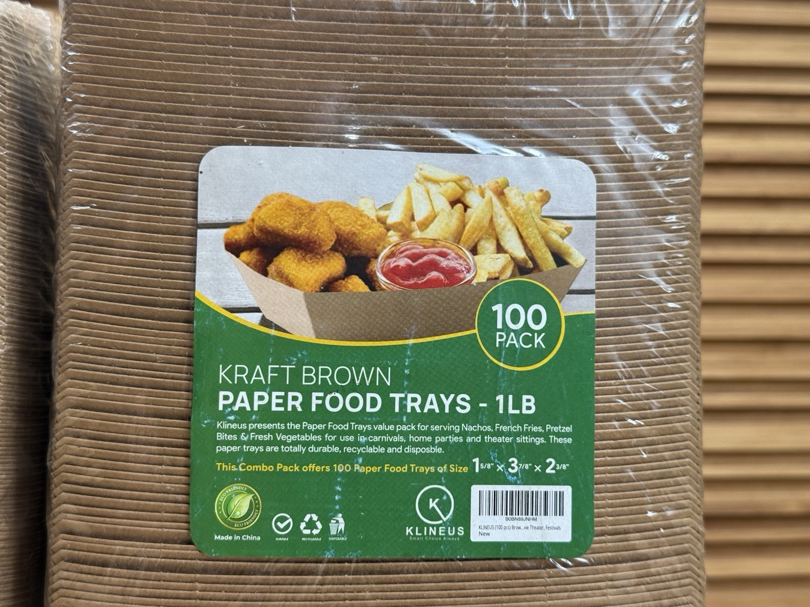 3 x 100 pcs, 1lb Heavy Duty Disposable Brown Kraft Food Trays Hot Cold Basket