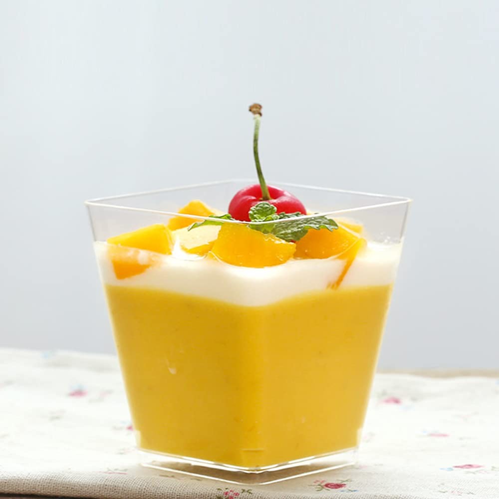 Jnnzzggu 50Pcs Square Mini Plastic Dessert Cups,3.5Oz Clear Plastic Parfait A…