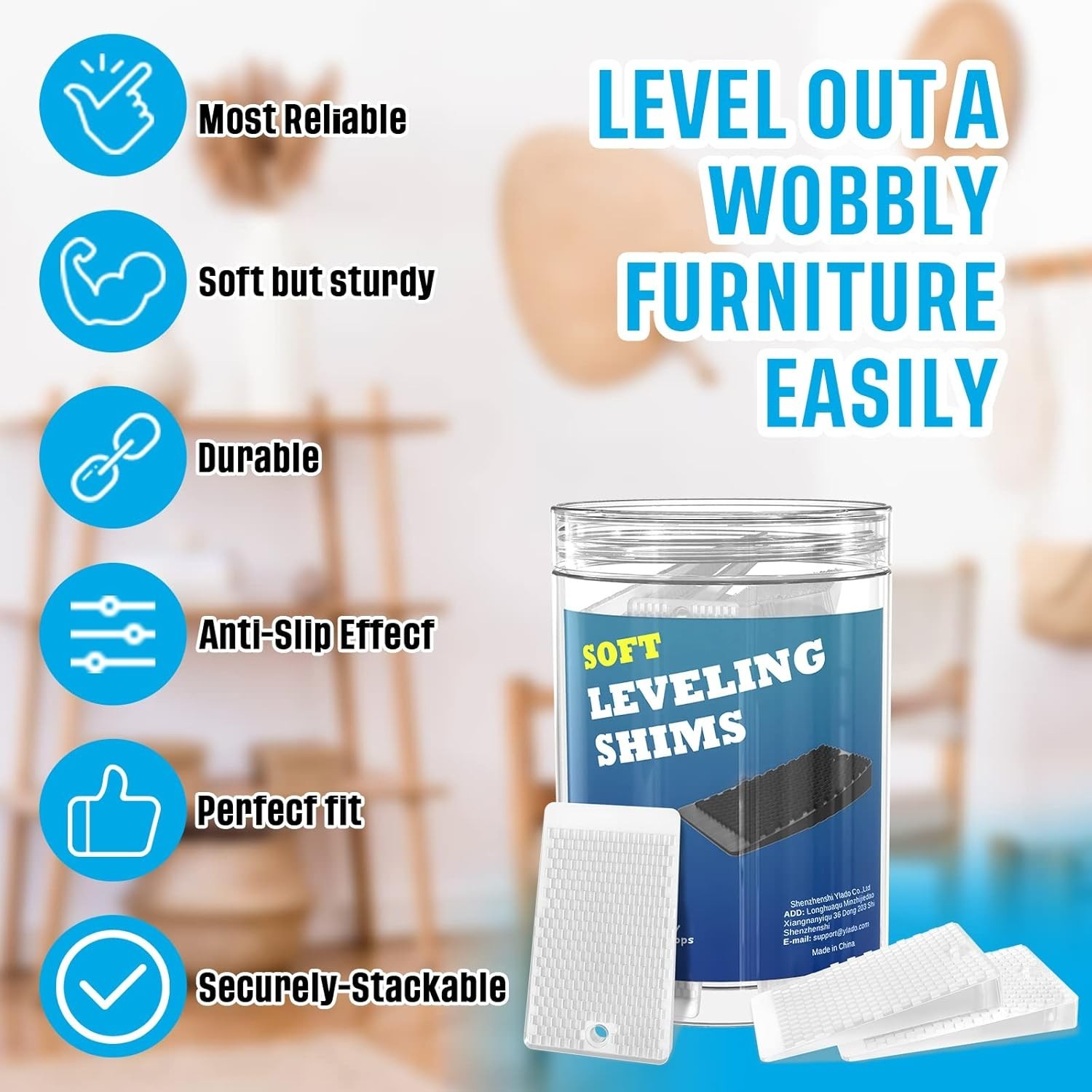 Furniture Levelers, 32 Pieces Jar 2”, Clear Table Shim Restaurant Leg Wedges…