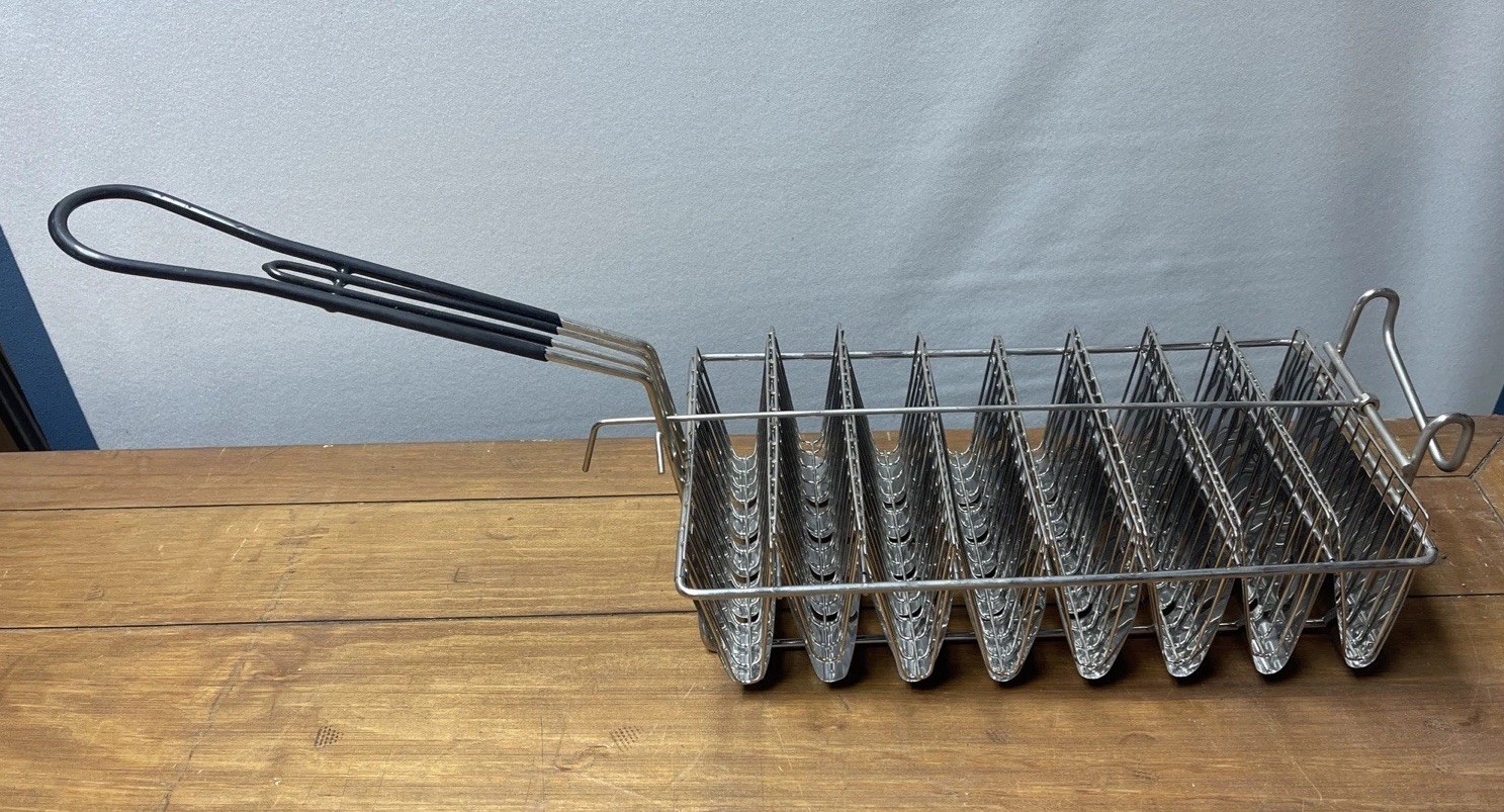 2 (NEW) Taco Fry Baskets – TableCraft 40 Nickel Plated each hold 8 Tacos