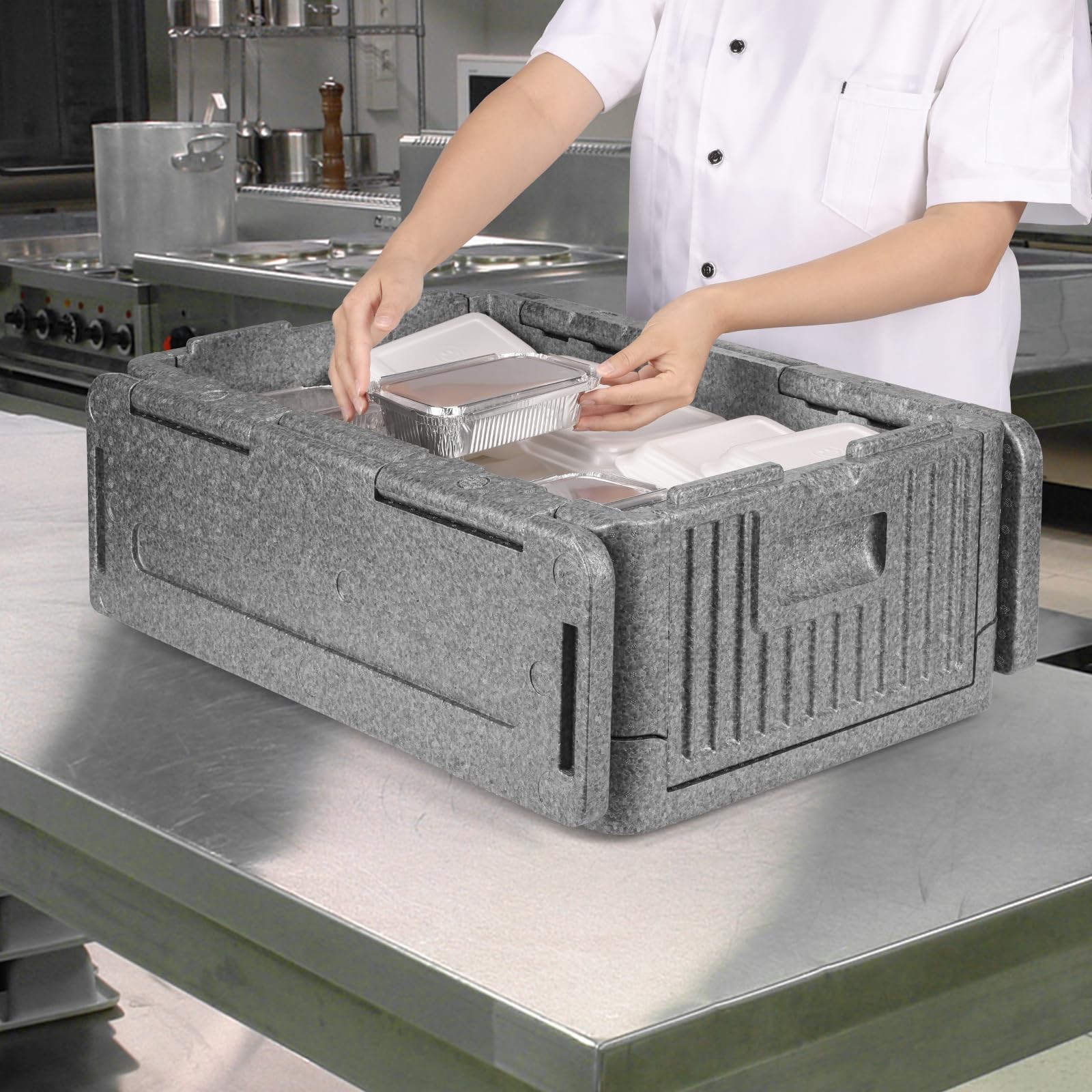 Collapsible Insulated Food Pan Carrier – Top-Loading EPP Catering Hot for 8″ …