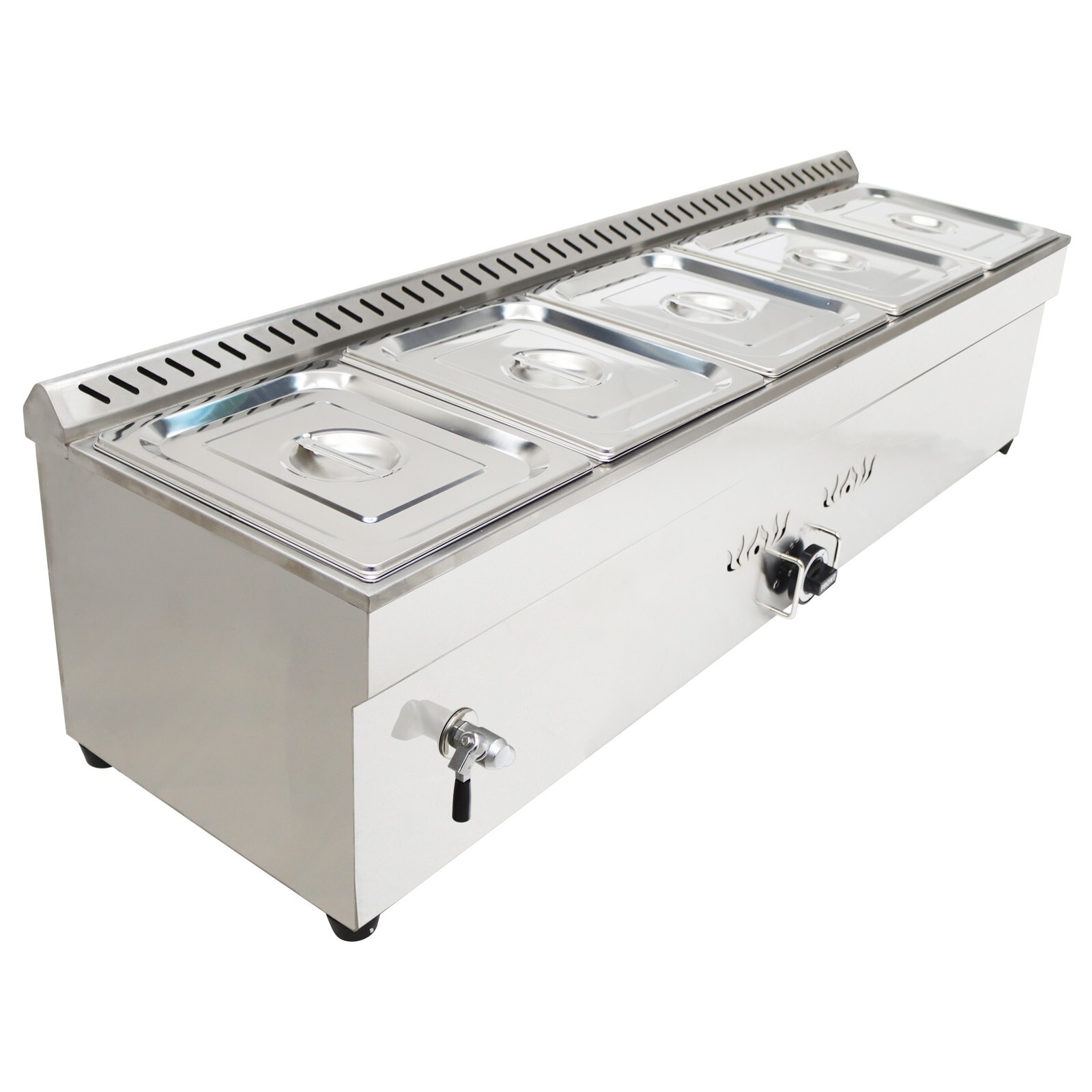 5-Deep Pan Propane Gas Steam Table Food Warmer/LPG Warm Soup Tank Size5*1/2