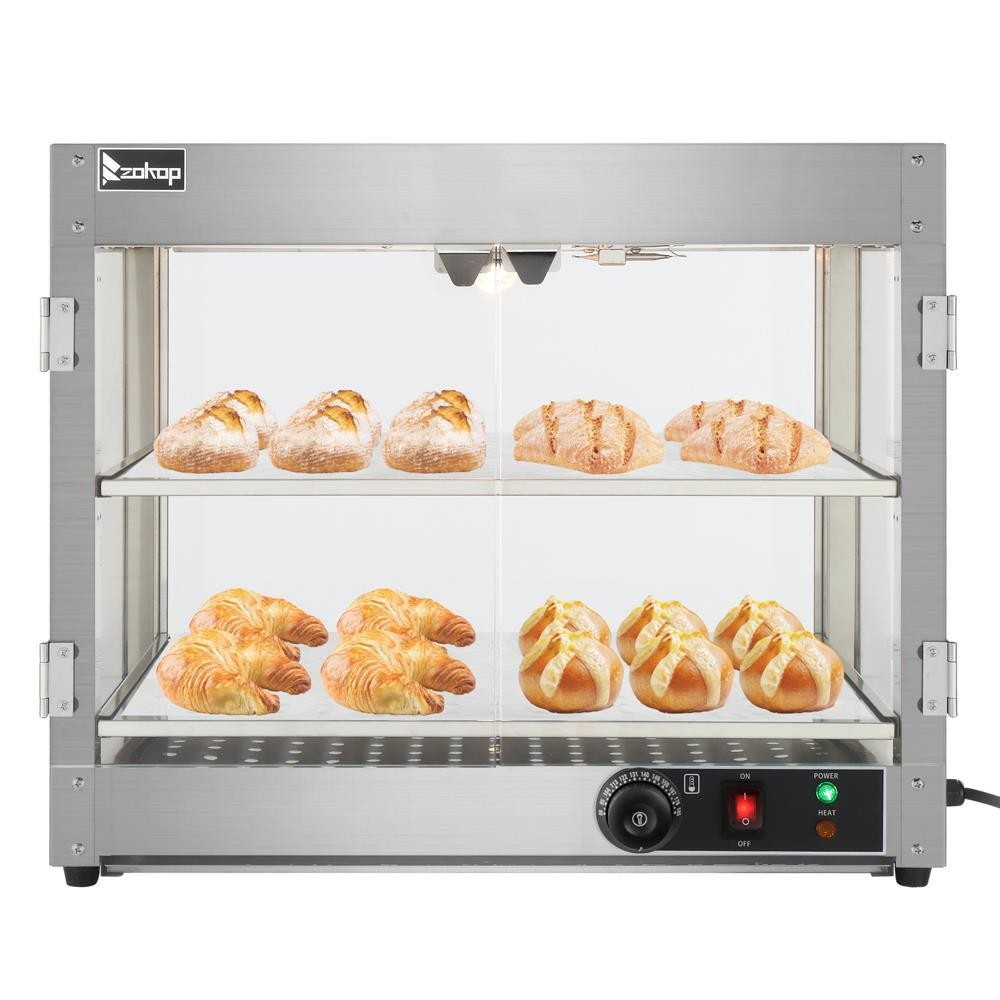 2 Tiers Electric Commercial Glass Heating Food Warm Service Pizza Display Case