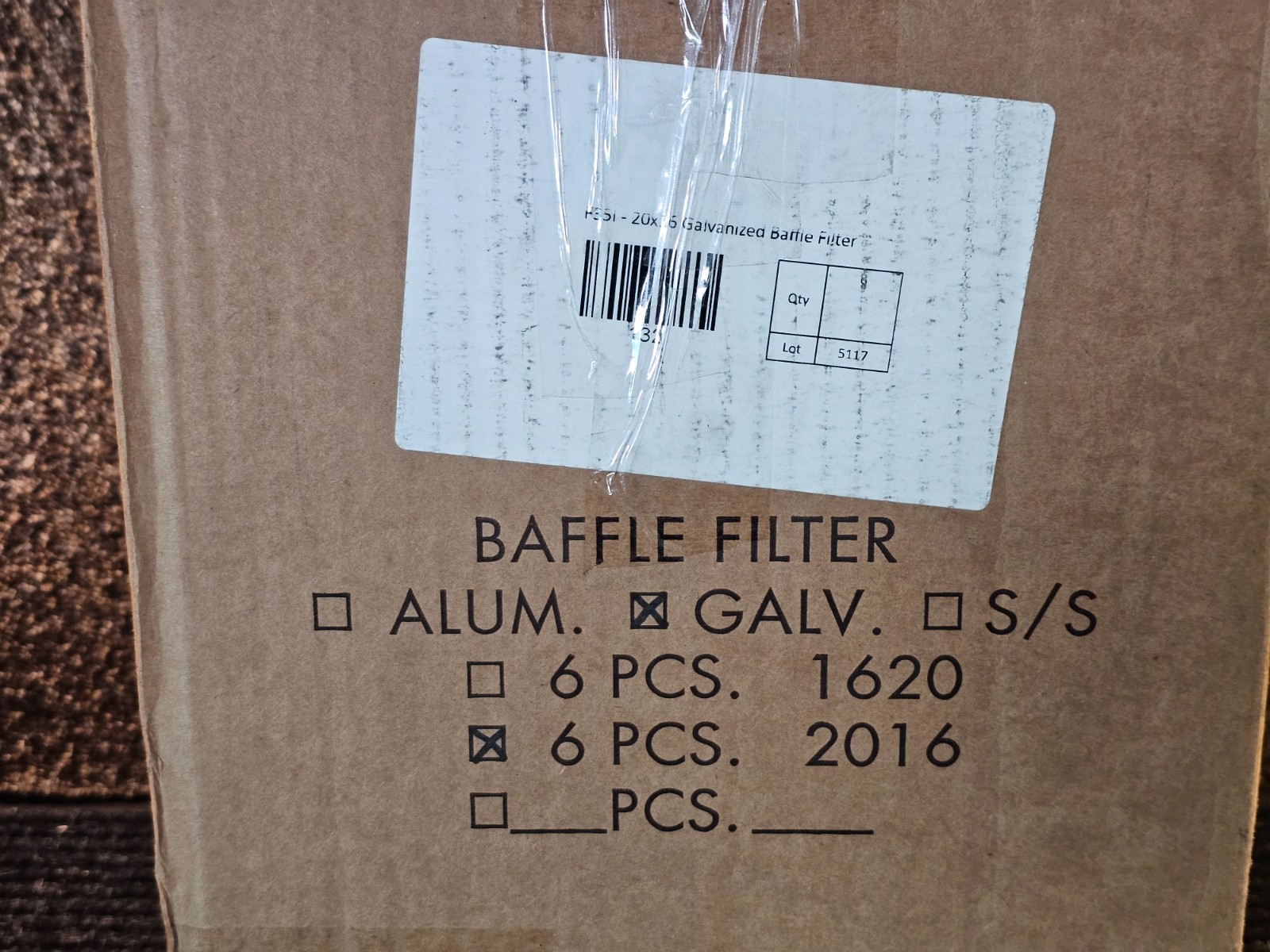 (QTY 6) Trine F35I Baffle Grease Filter, 20in. x 16in. x 2in., Galvanized Steel