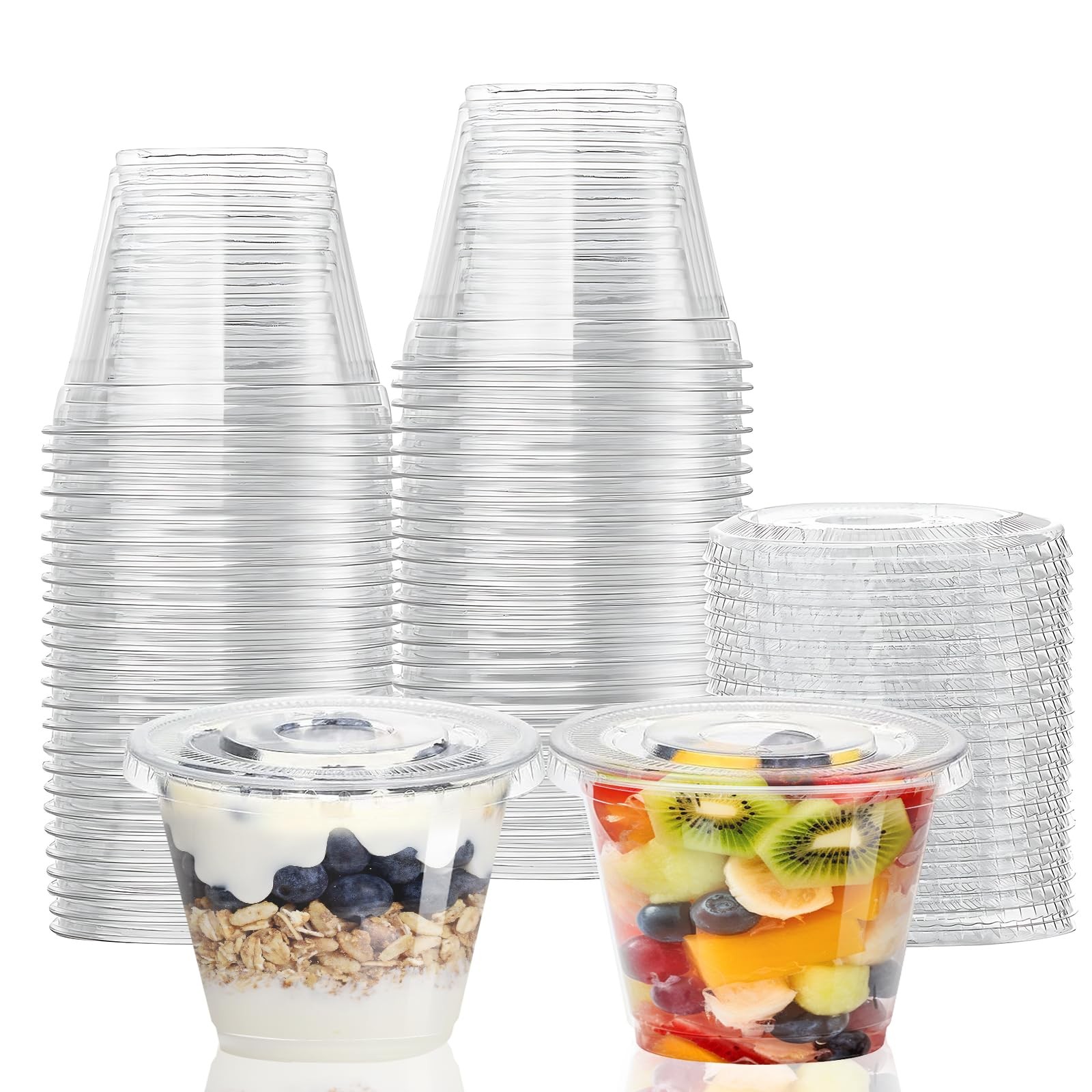 CenYouful 9 oz Clear Plastic Cups with Flat Lids No Hole, 50 Pack 9OZ,