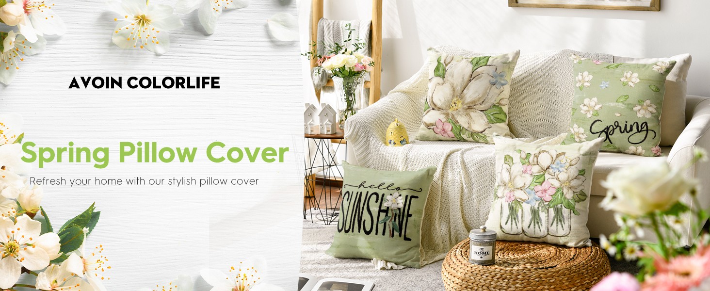 Spring Mangnolia Green Throw Pillow Covers, 16 x 16 Inch Hello Sunshine Vases