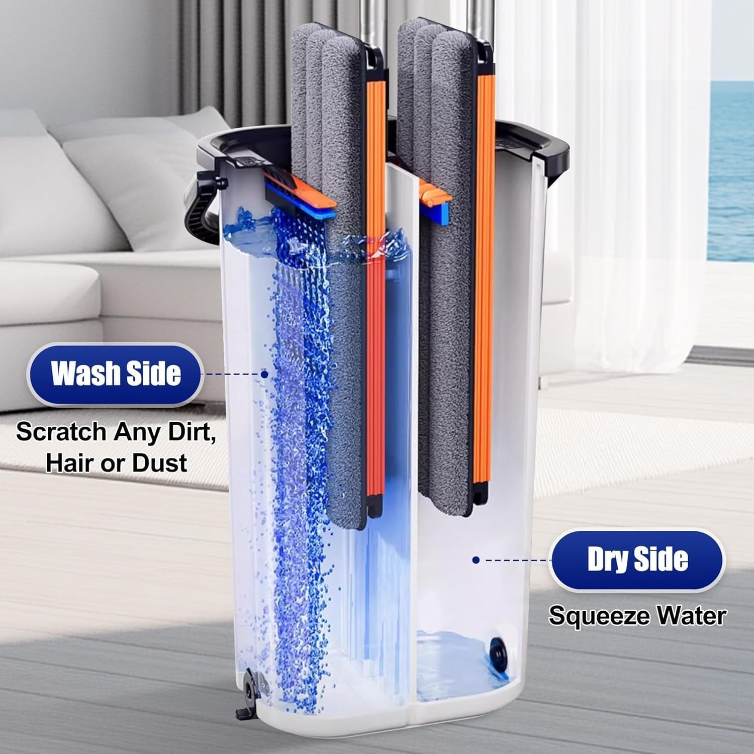 Wfjinhan 16 Inch Dual-Bucket Spin Mop Set Wringing System360 Rotating Flat Mop