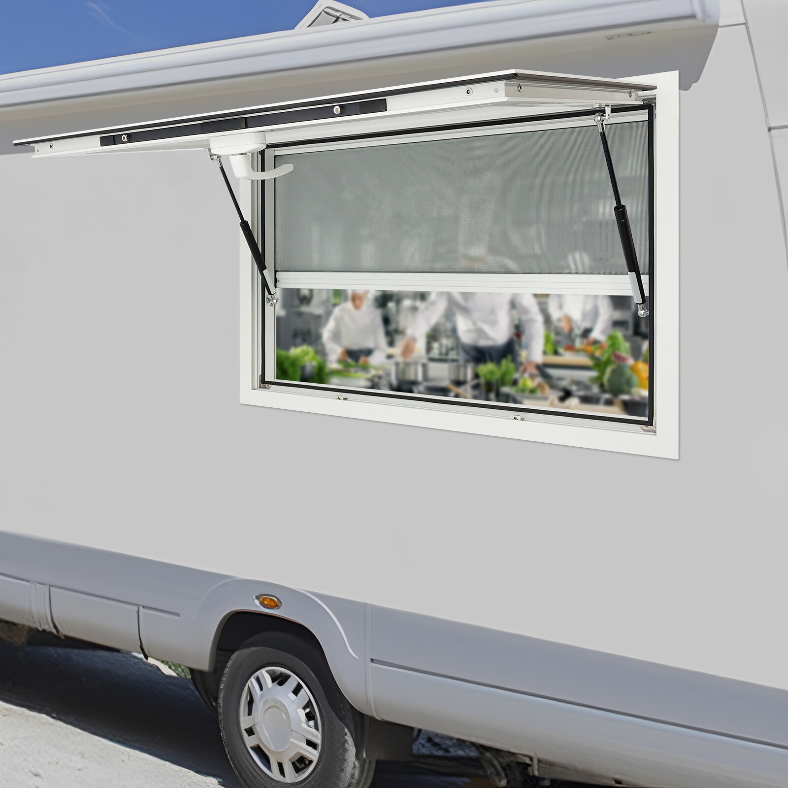 35×23 In Food Truck Concession Stand Serving Window 85° Open with Screen Window