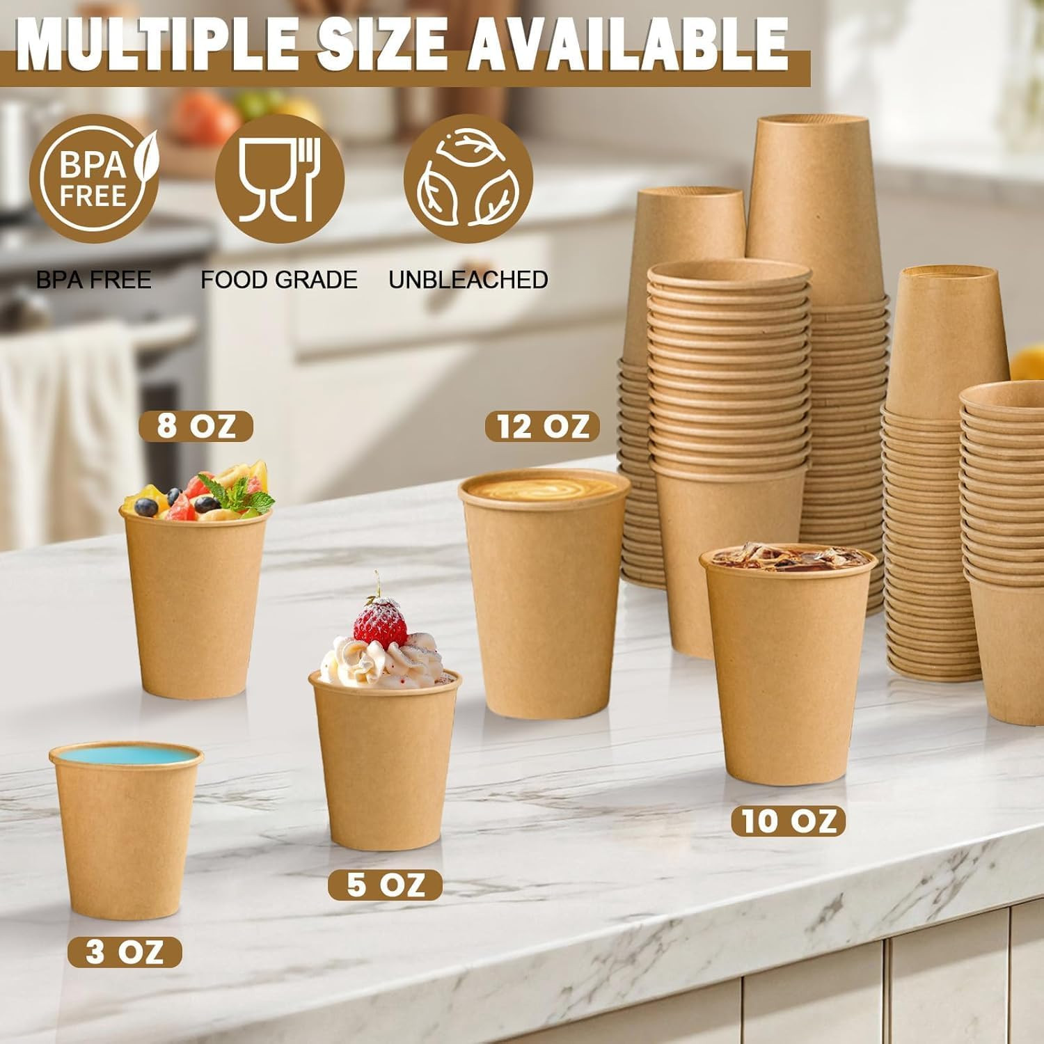 100 Count 3 oz Kraft Paper Cups, Disposable Small Coffee Cups, 3 Ounce Sample…