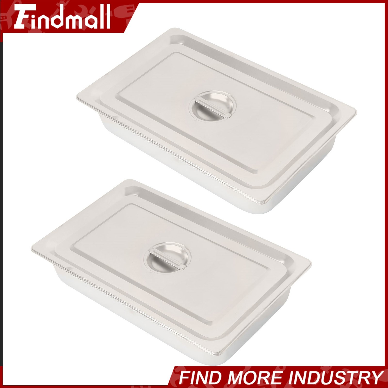 Findmall 2 Pack Stainless Steam Hotel Pan with Lid, 1/1 Size X 4 Inch Deep Steam