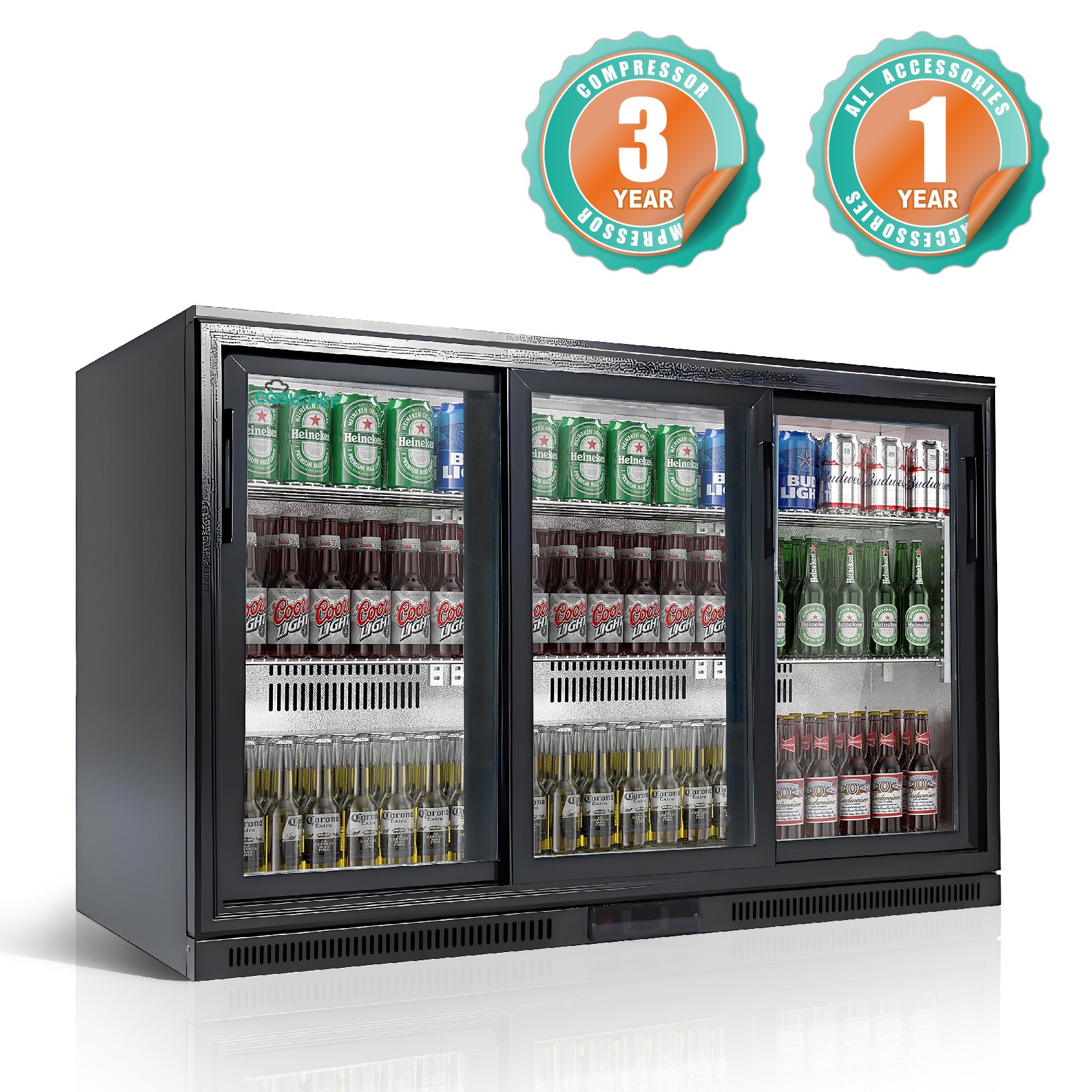 54» Counter Height Back Bar Cooler Glass 3 Doors Sliding Beverage Refrigerator