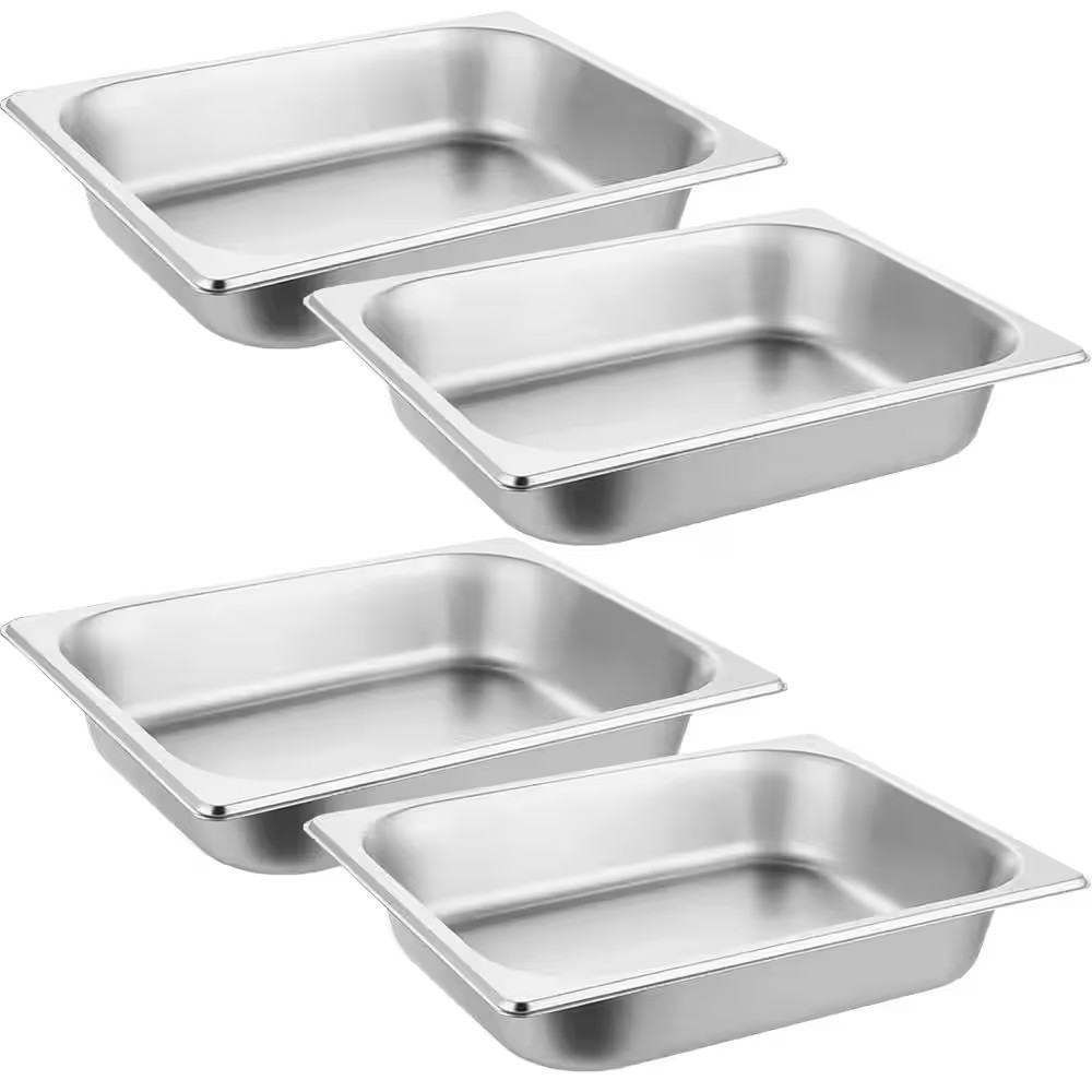 Half Size Steam Table Pan Series 4 Qt. Silver Stainless Steel Food Pan for Buffe