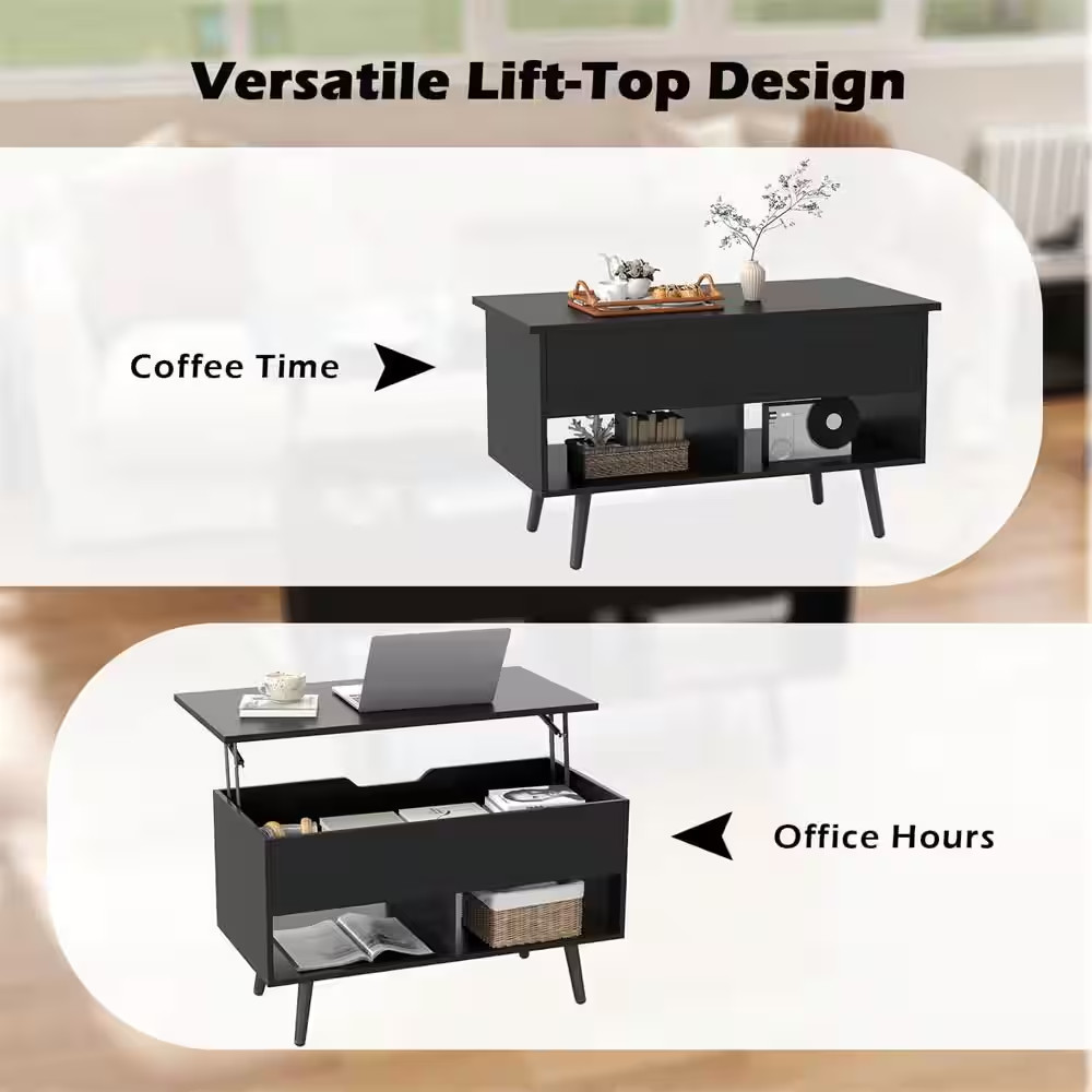 31 .5 In. Black 17.5 In. Rectangle Wood Lift Top Coffee Table Moderntable with H