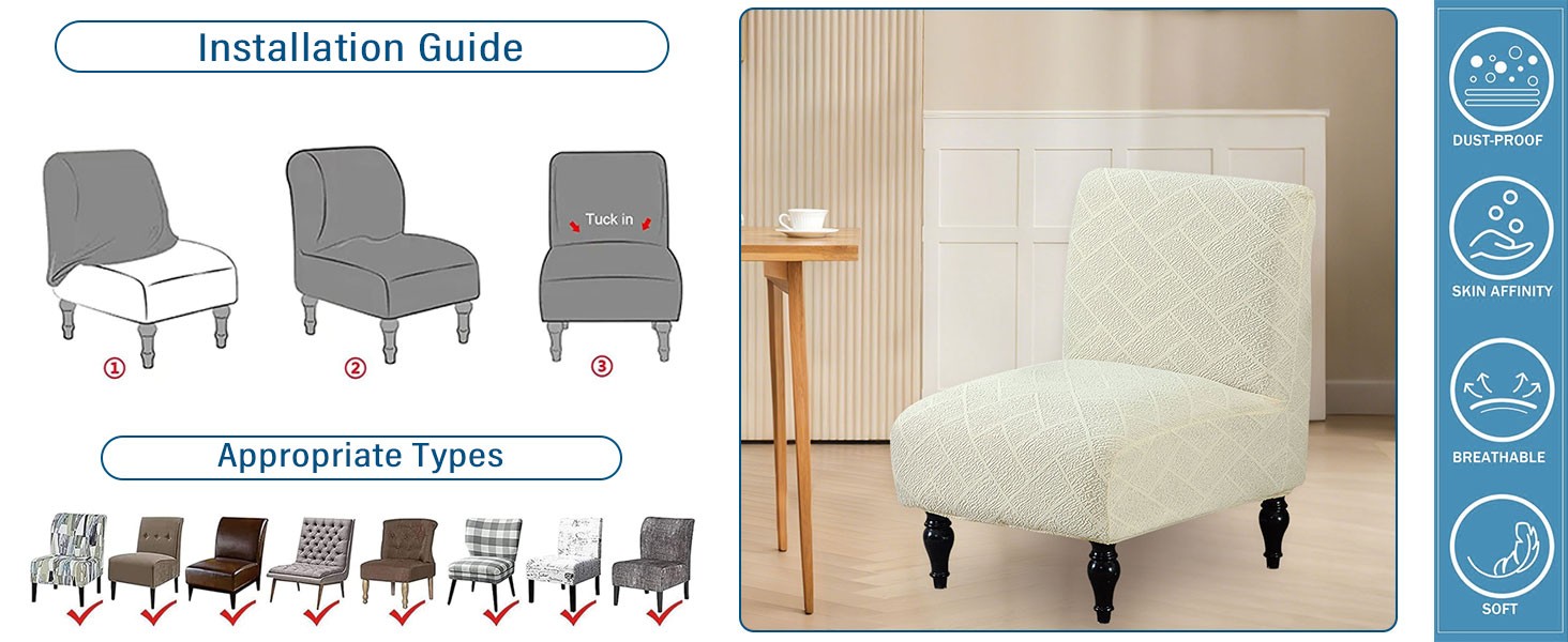 Armless Accent Chair Cover Stretch Slipper Chair Cover Without Arms Jacquard