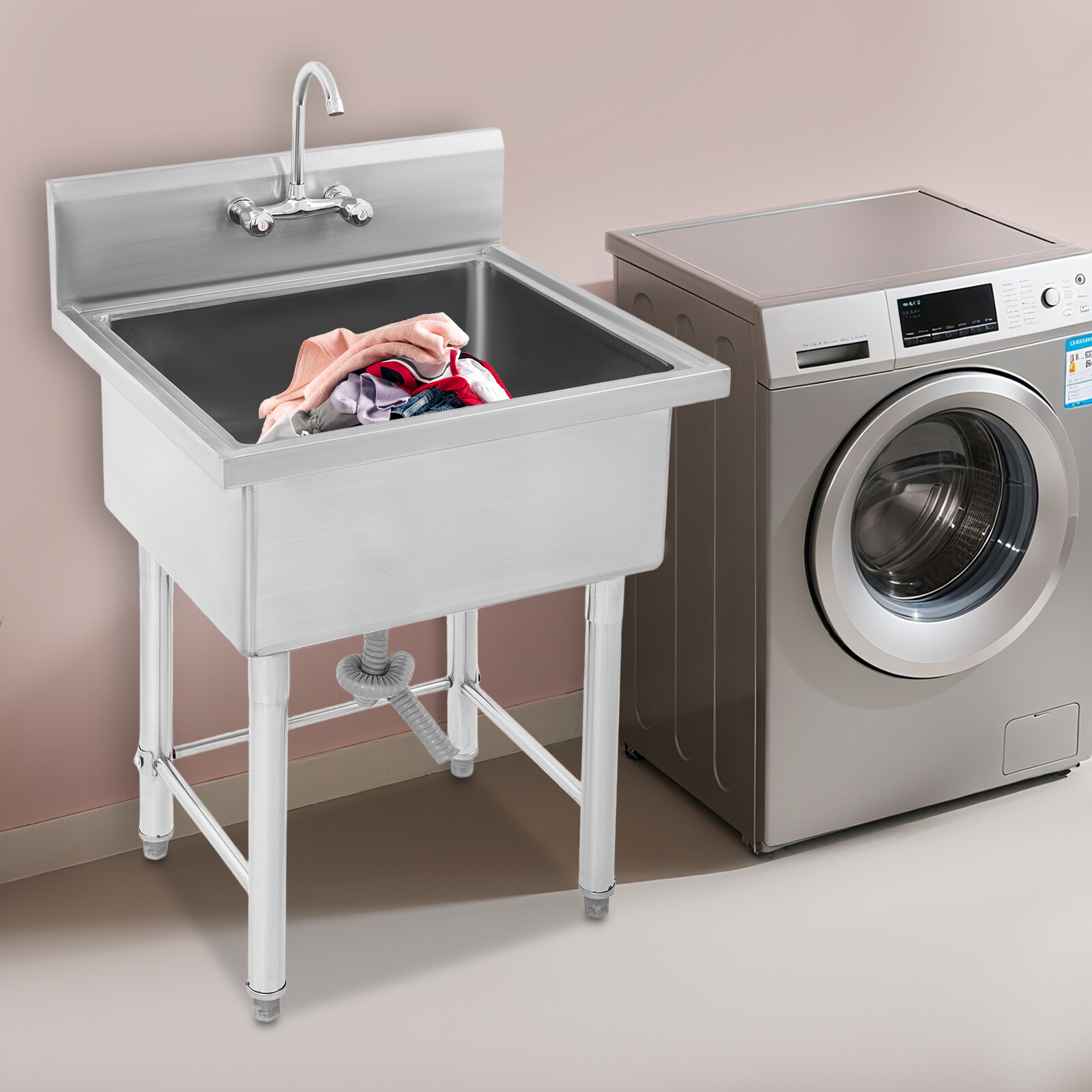 24×24 Inch 304 Stainless Steel Commercial Freestanding Sink 12 Inch Deep Single