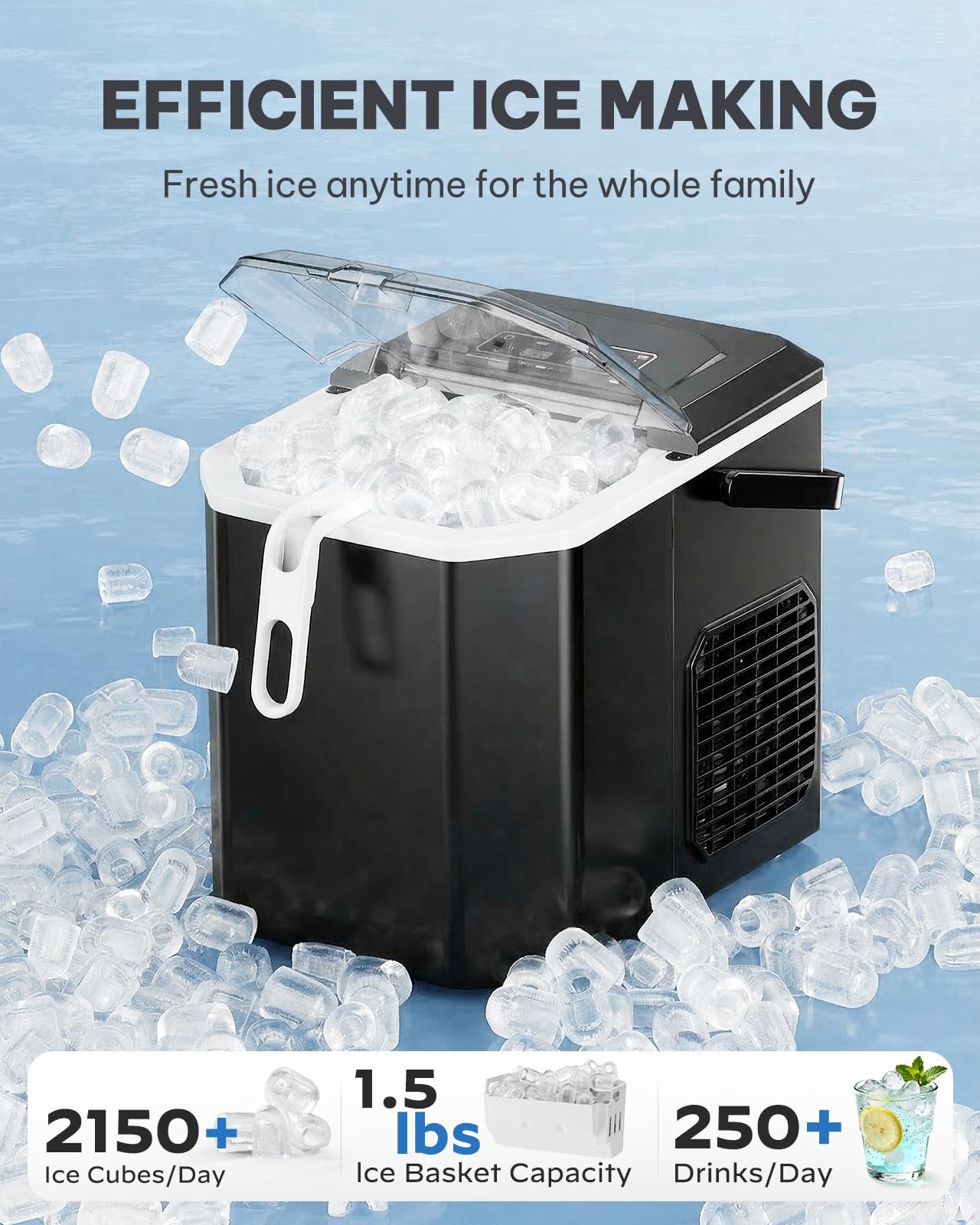 Silonn Ice Maker Countertop, Portable Machine with Carry 26 lbs, Black