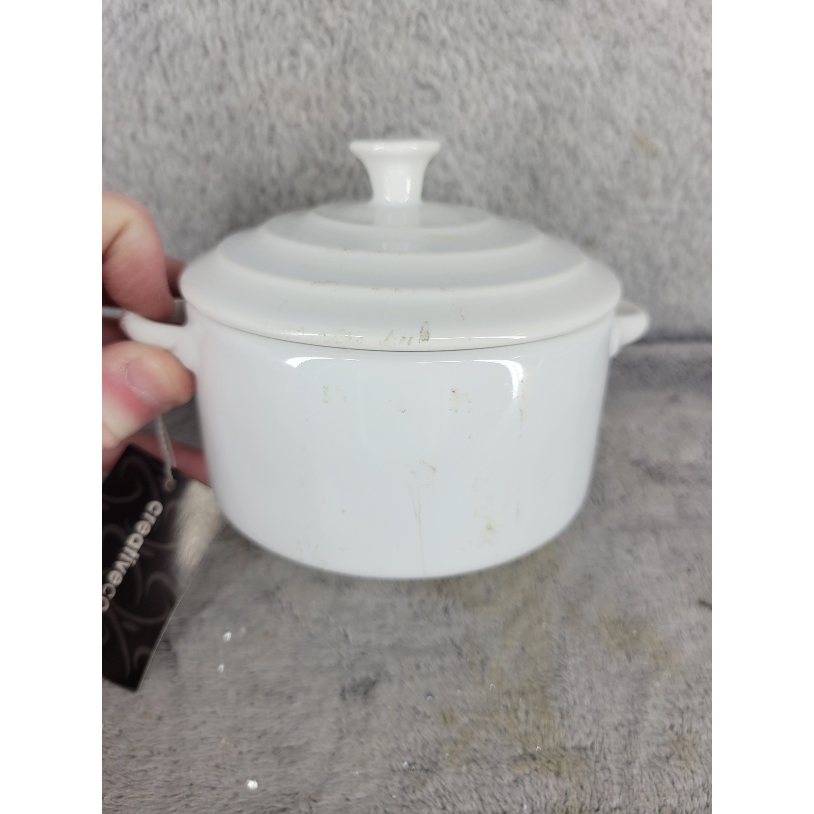 Creative Co Op White Ceramic Ramekin Pot Dish with Lid Microwave Dishwasher Safe
