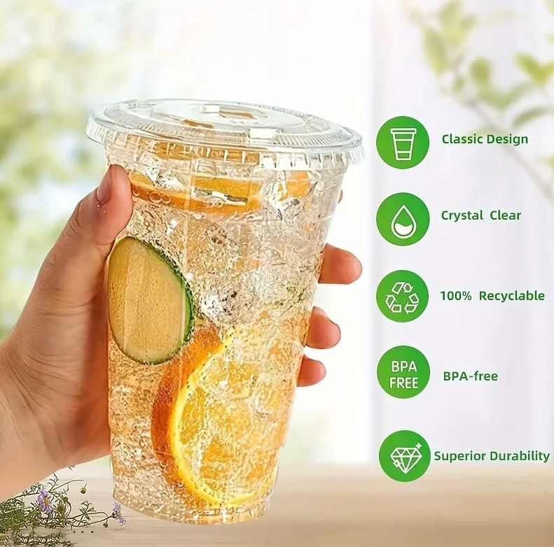 50pcs Disposable Plastic Cups with Lids 12oz/16oz for Cold Drinks – NEW