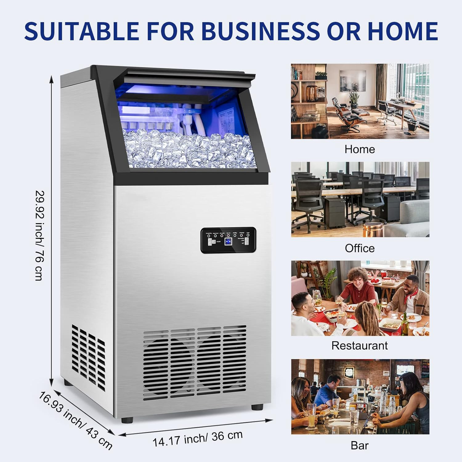 Commercial Ice Maker Machine 120Lbs/24H with 35Lbs Ice Capacity, 45Pcs Clear Ice