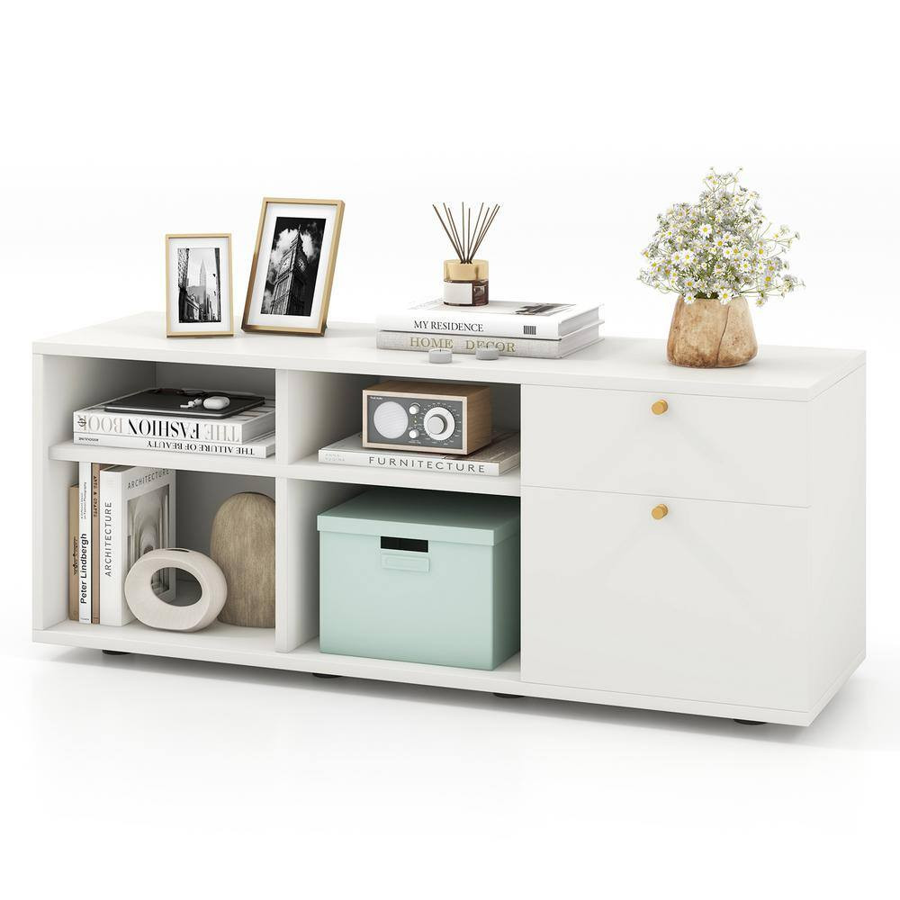 20 In. H Storage Cabinet with 2-Drawers 4-Cubes Adjustable Feet Floor Display Ca