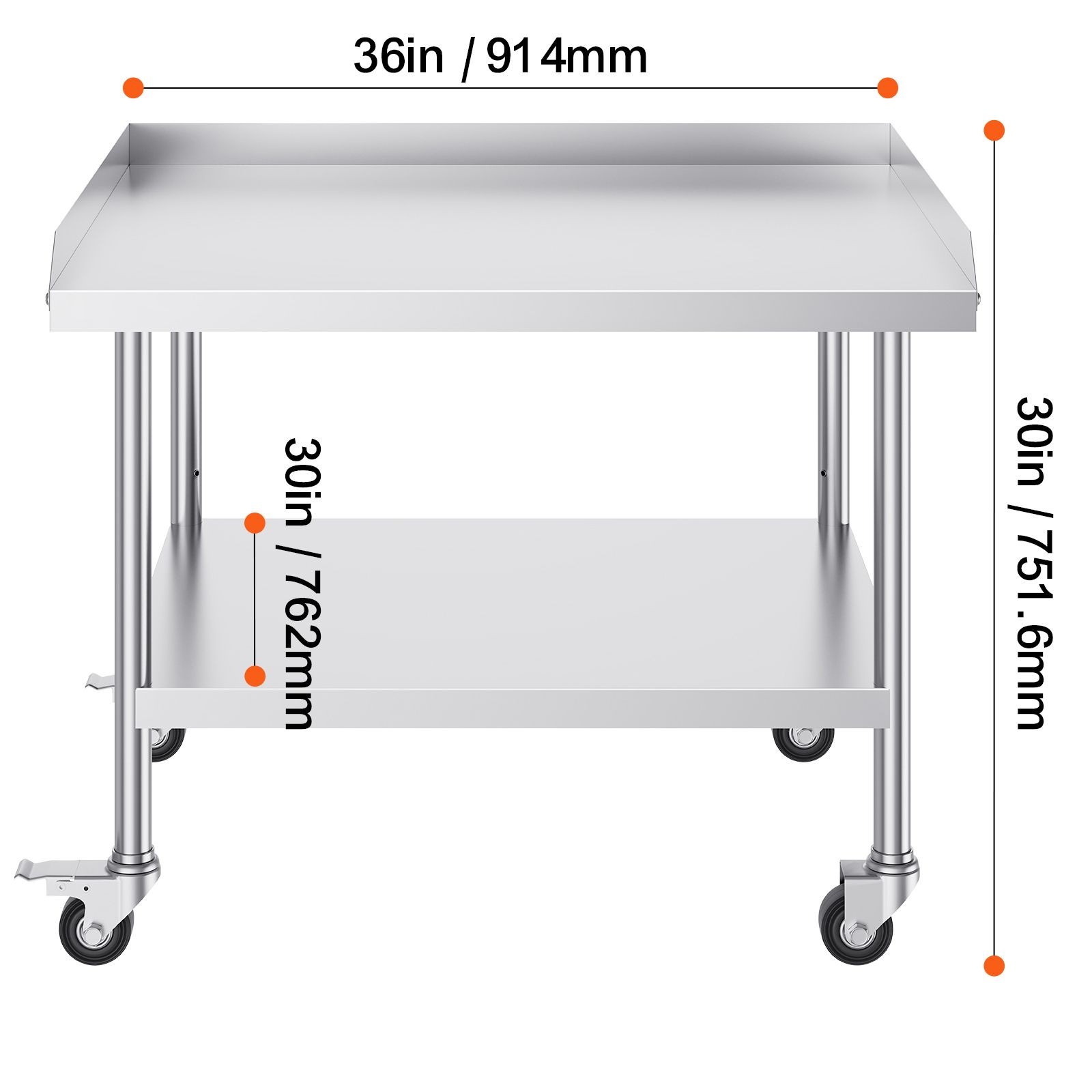 Stainless Steel Work Table, 30 x 36 x 30 Inch Commercial Food Prep Worktable