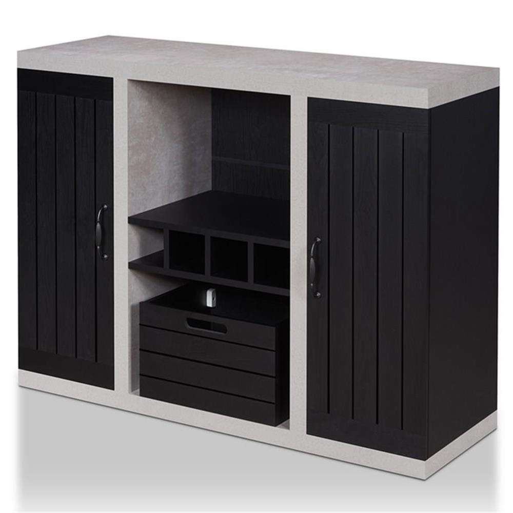 Bowery Hill Industrial Wood Wine Rack Buffet in Black and Cement