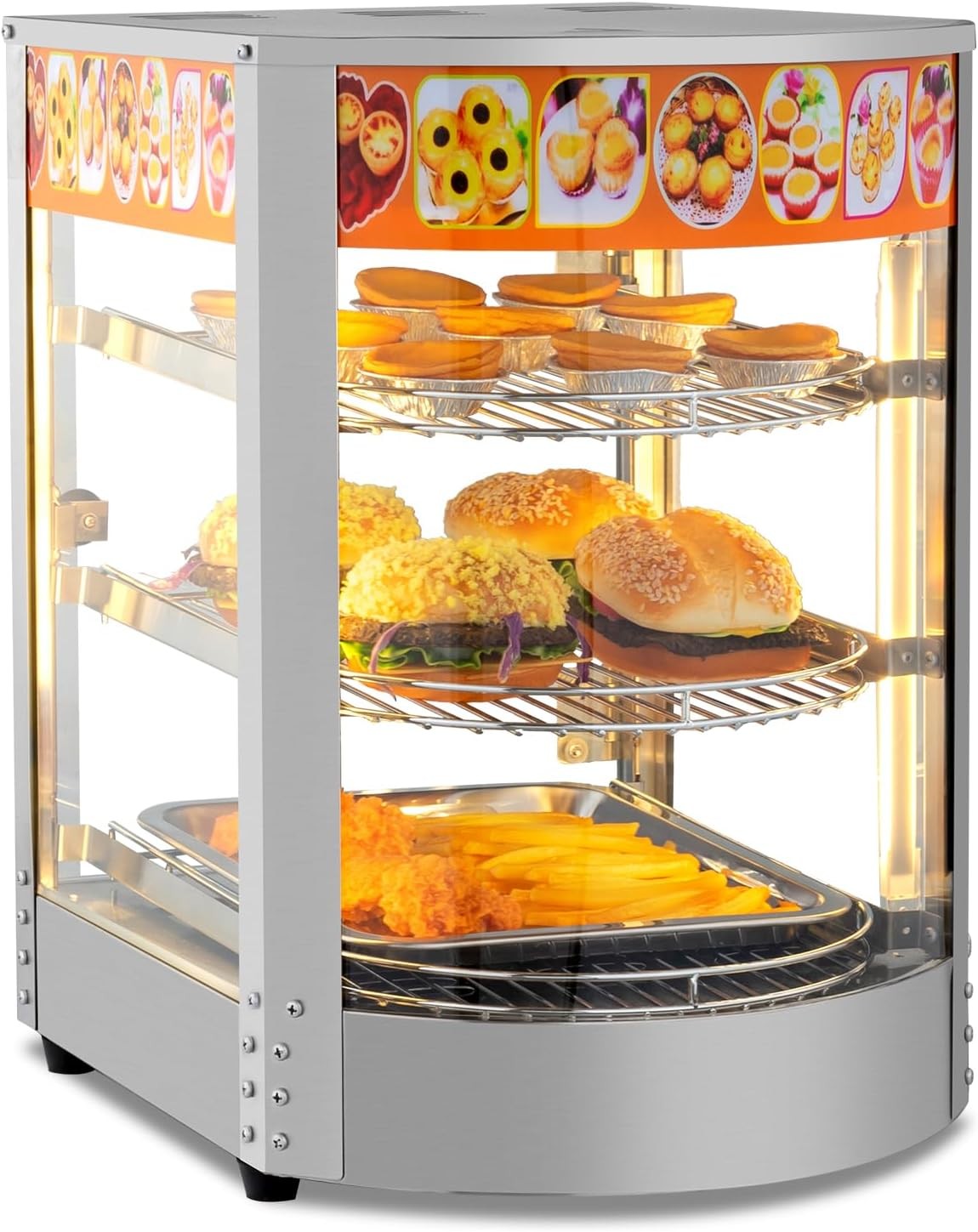 3 Tiers Commercial Food Warmer 800W Countertop Pastry Food Pizza Display Case