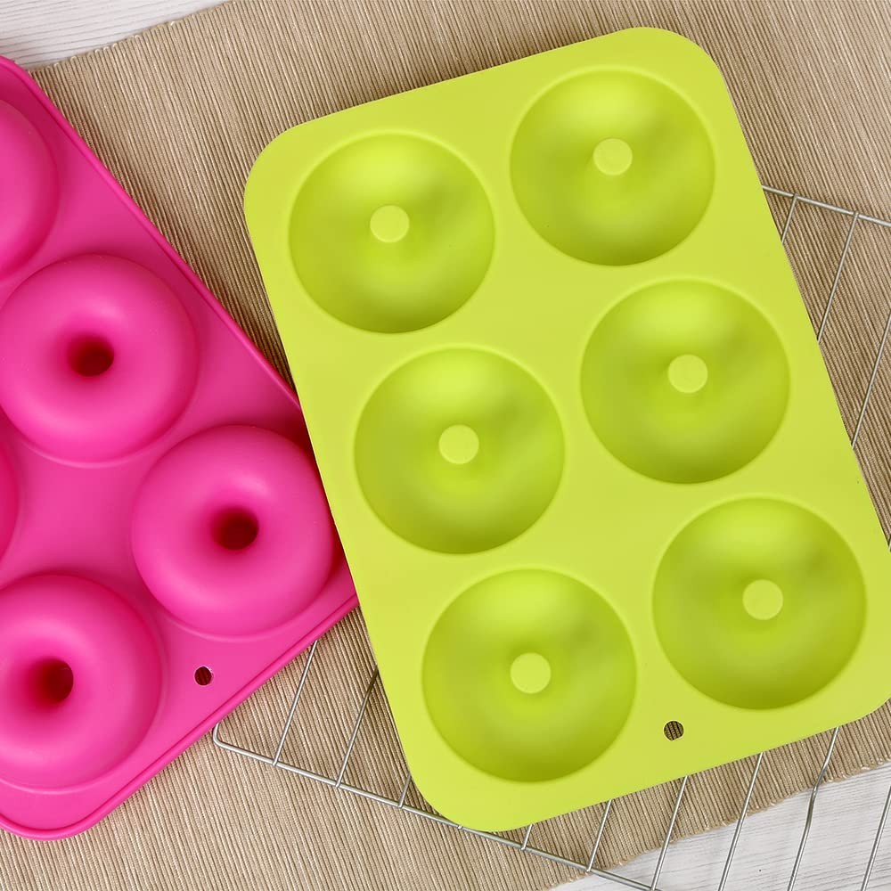 homEdge Silicone Donut Molds, 2-Pack of 10*7*1 inches, Pink and Green