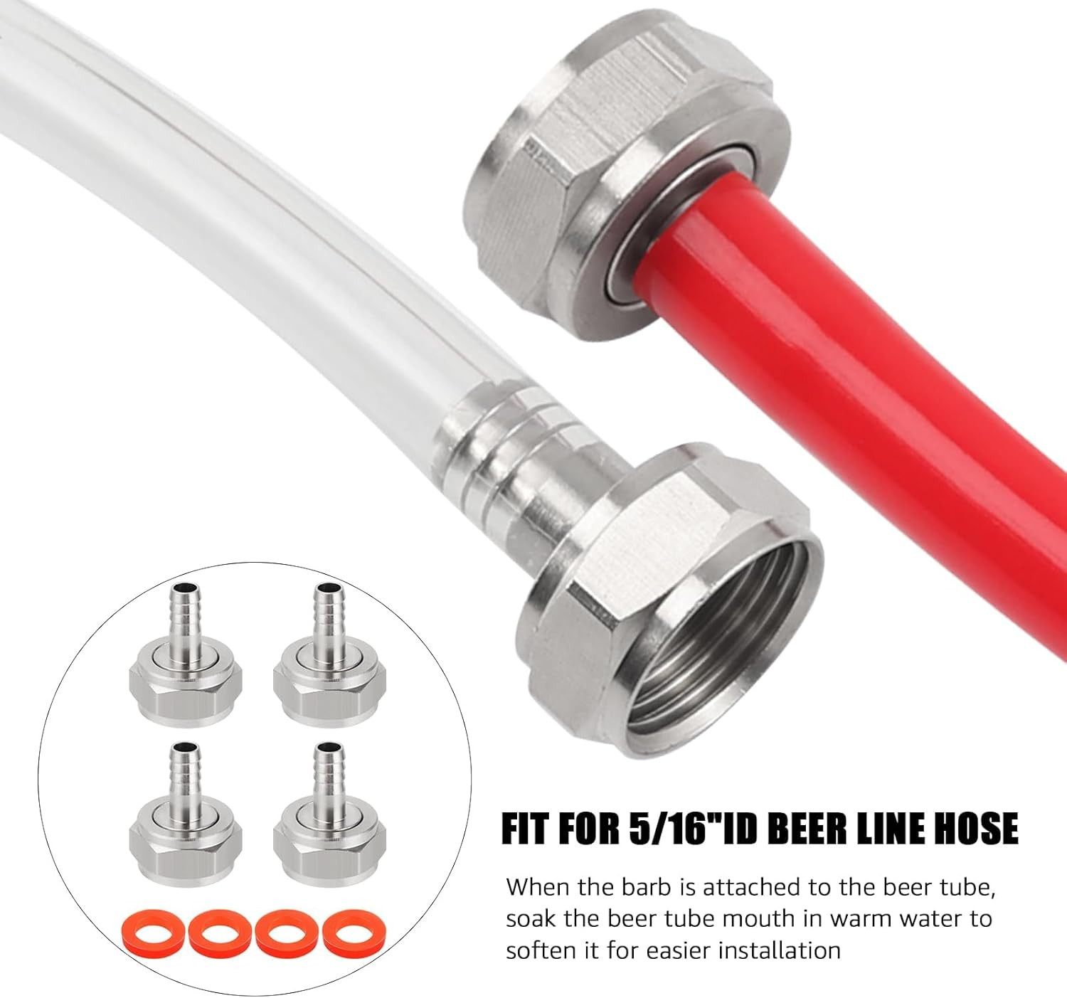 Keg Coupler Barb Connector 5/16» Beer Barb G5/8 Thread Hex Nut Beer Keg Coupler