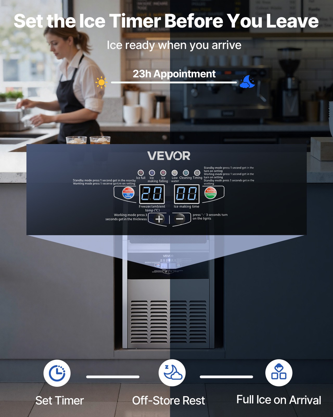 VEVOR Commercial Ice Maker 160 lbs/24h Ice Machine 30 lbs Storage Bar Restaurant