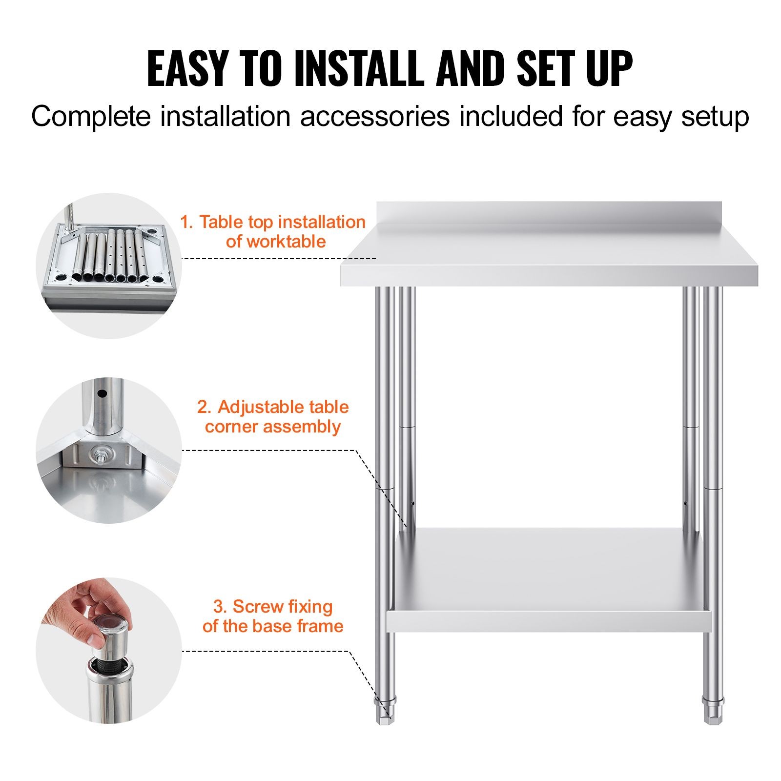 24 x 30 x 36 Inch Stainless Steel Work Table, Commercial Food Prep Worktable