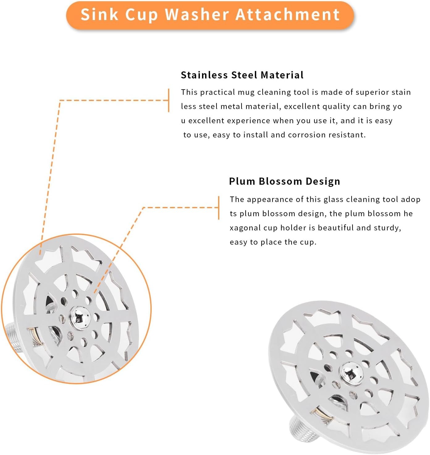 Cup Rinser Faucet Head, Stainless Steel Automatic Cup Washer, Bar Glass Rinser