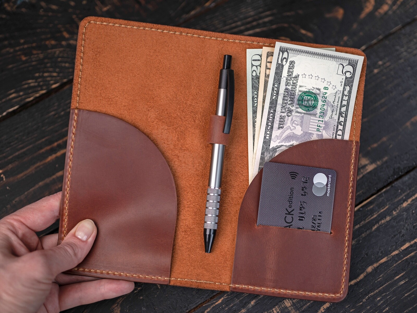Leather check presenter Restaurant bill holder Guest presenter Check holder