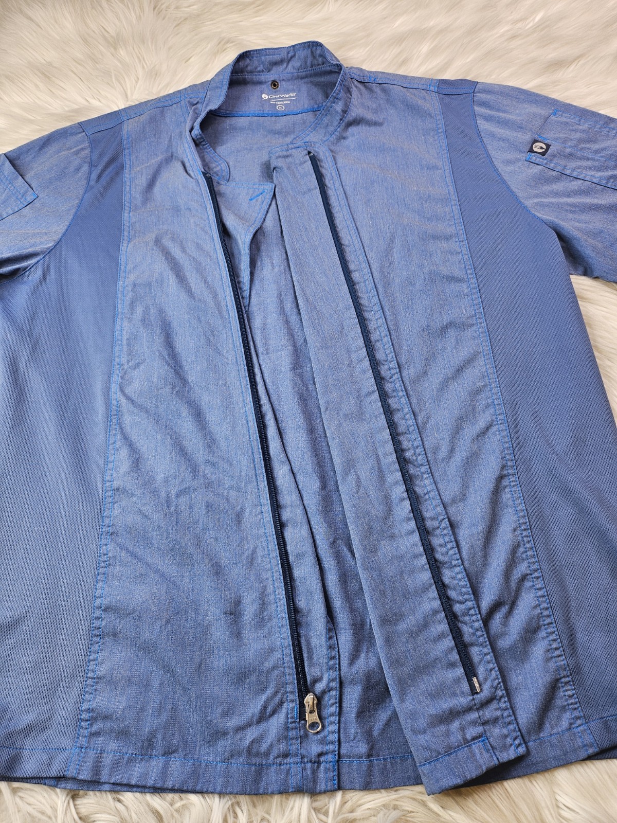 Chef Works Blue Sleeve Chef Shirt Full Front Zipper, SZ(XL) NWOT