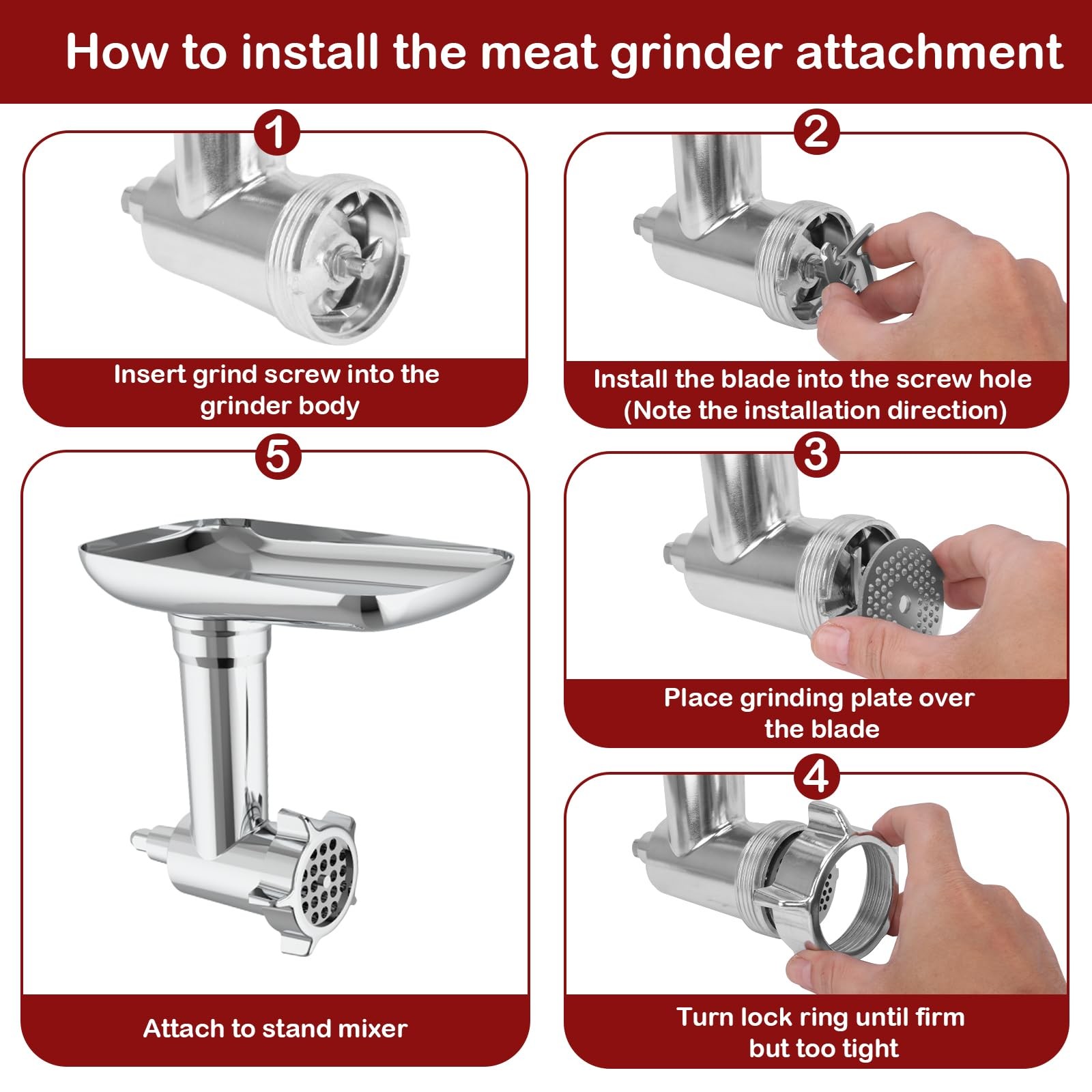 Meat Grinder & Slicer Shredder Attachments for KitchenAid Stand M, Black