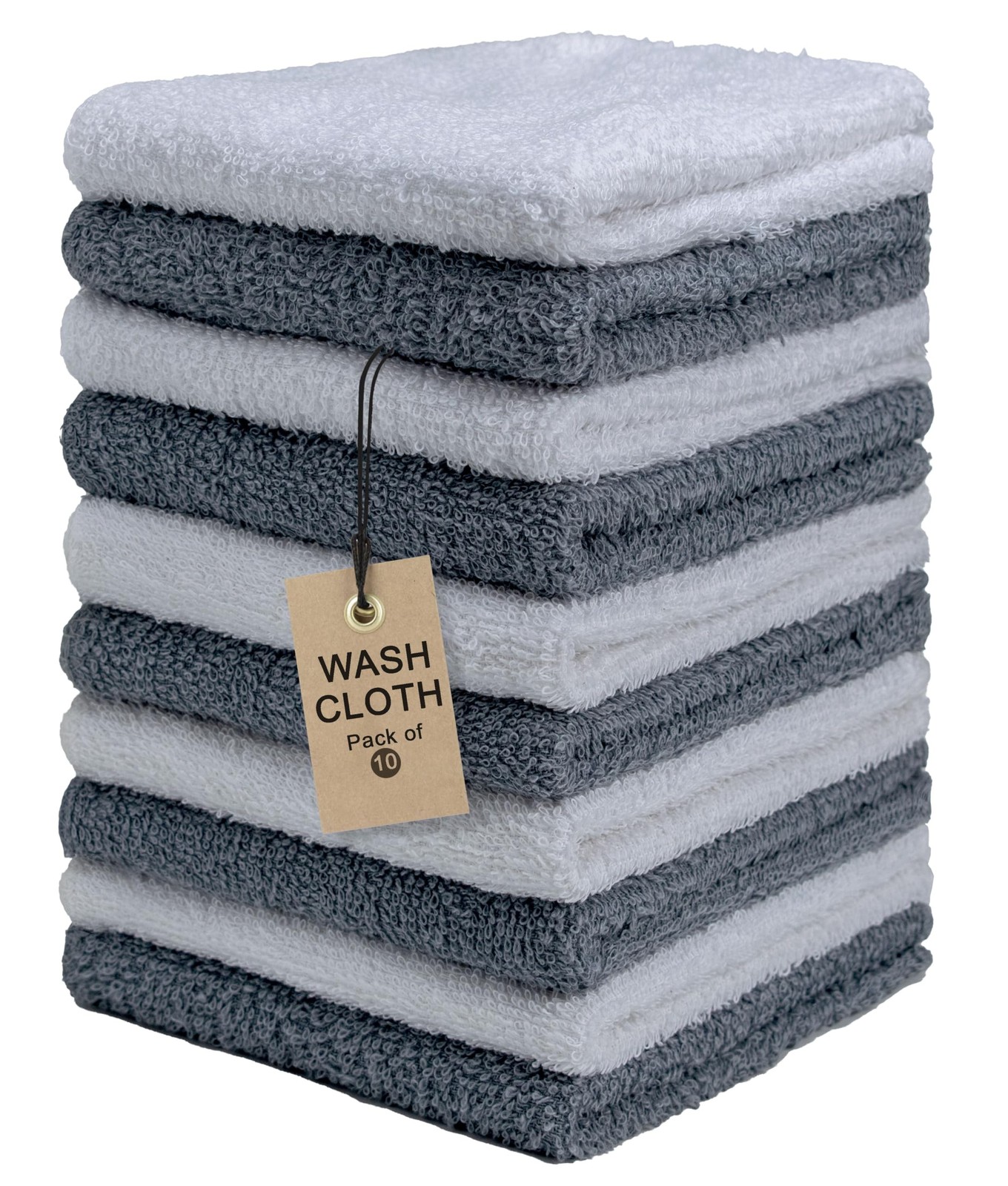 Terry Washcloths – 12×12 Inches – Pack of 10 – Grey & White &#