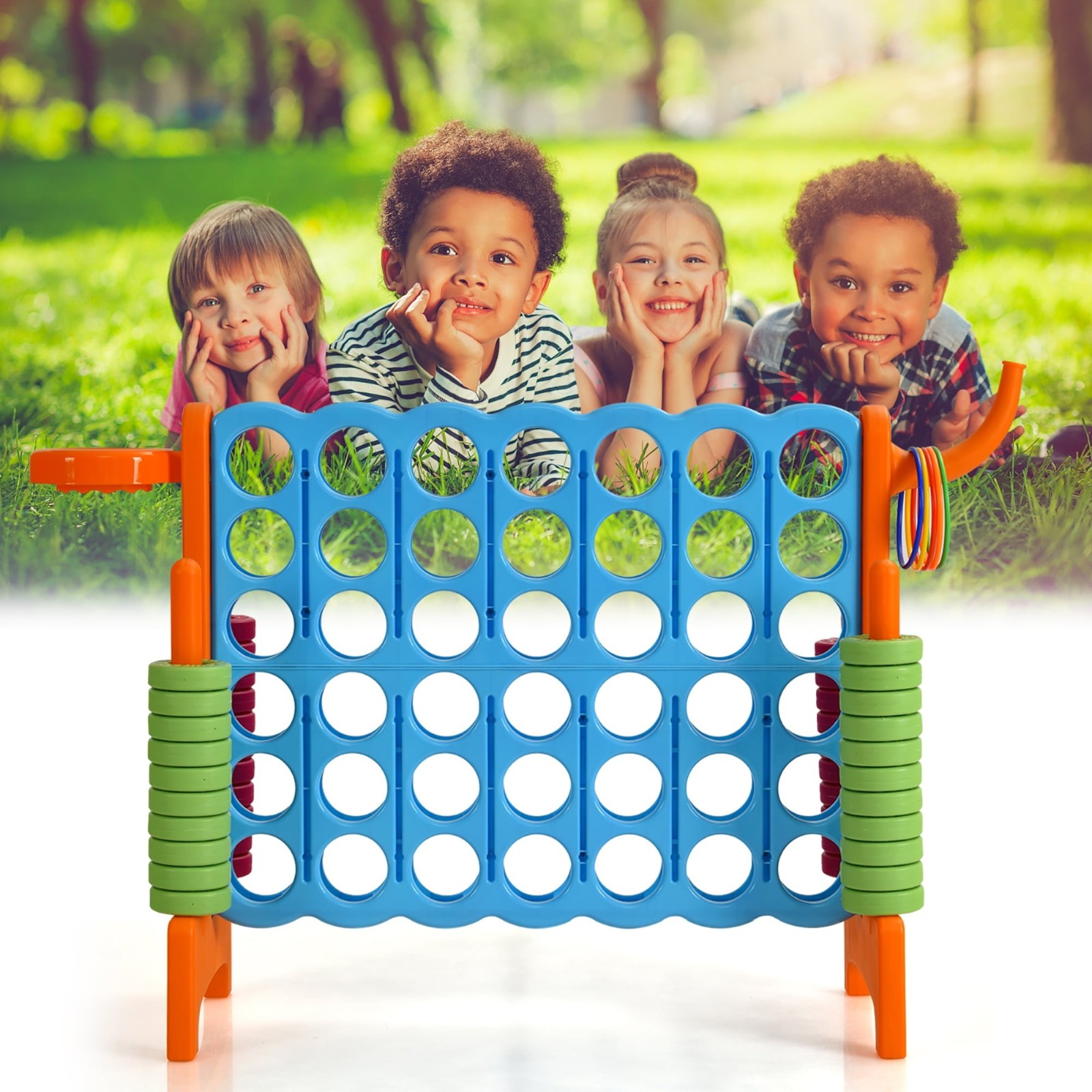 1 Costway Giant 4-in-A-Row Game Set w/ Basketball Hoop Orange FREESHIP