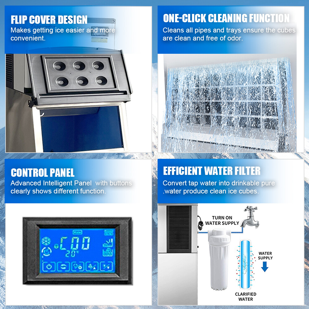 1000lbs/24H Ice Machine w/ 639lbs Storage Bin Automatic Cleaning Ice Machine