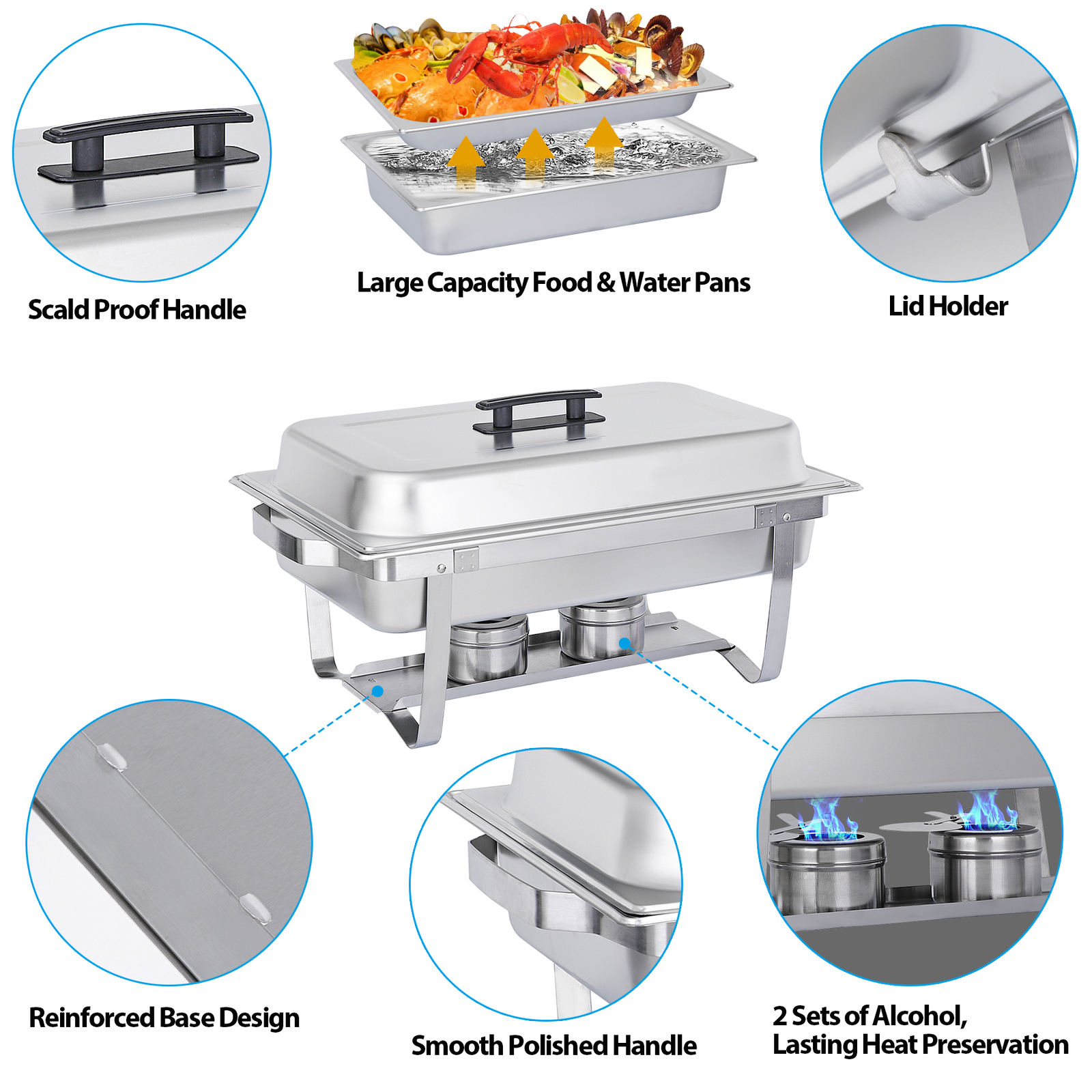 2PCS 8 QT Stainless Steel Chafing Dish Set Food Warmer Restaurant Buffet