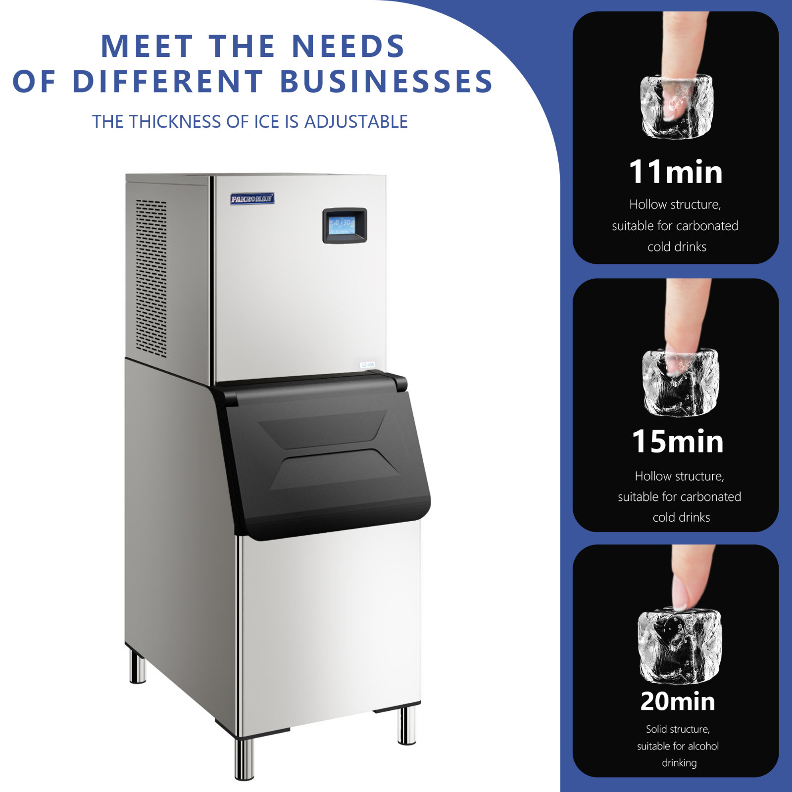 Commercial Ice Maker Machine, 400LBS/24H with 200LBS Large Storage Ice Bin