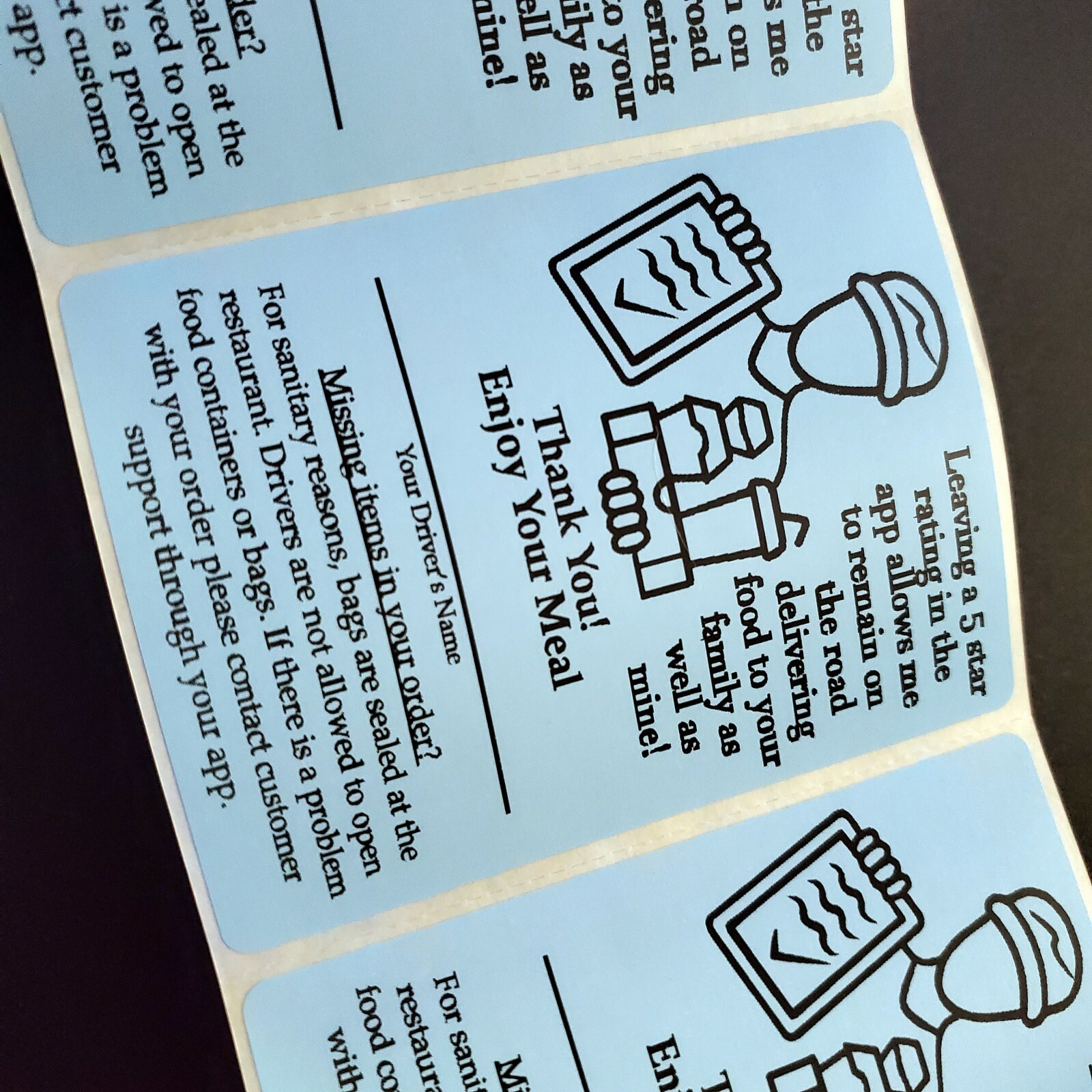50 Food Delivery Labels Seal 4″ x 3″ DoorDash Grubhub UberEats 5-Star Stickers