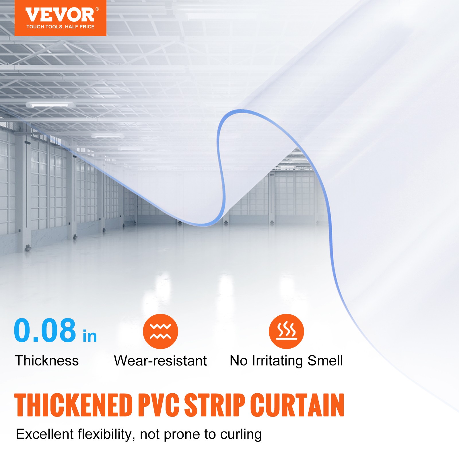VEVOR PVC Strip Curtain 50 ft x 8 in Plastic Door Strip Bulk Roll for Doorways