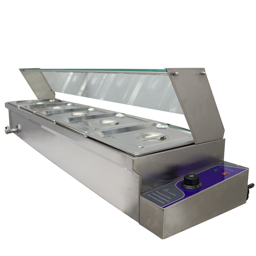 5-Pan 1/2 Size 6″ deep Stainless Countertop Bain-Marie Buffet Food Warmer 110V