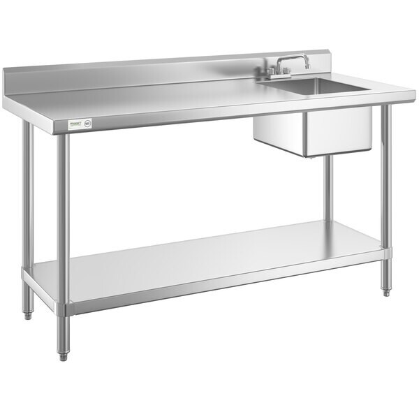 30″W x 72″L Stainless Steel Commercial Restaurant Work Table with Sink on Right