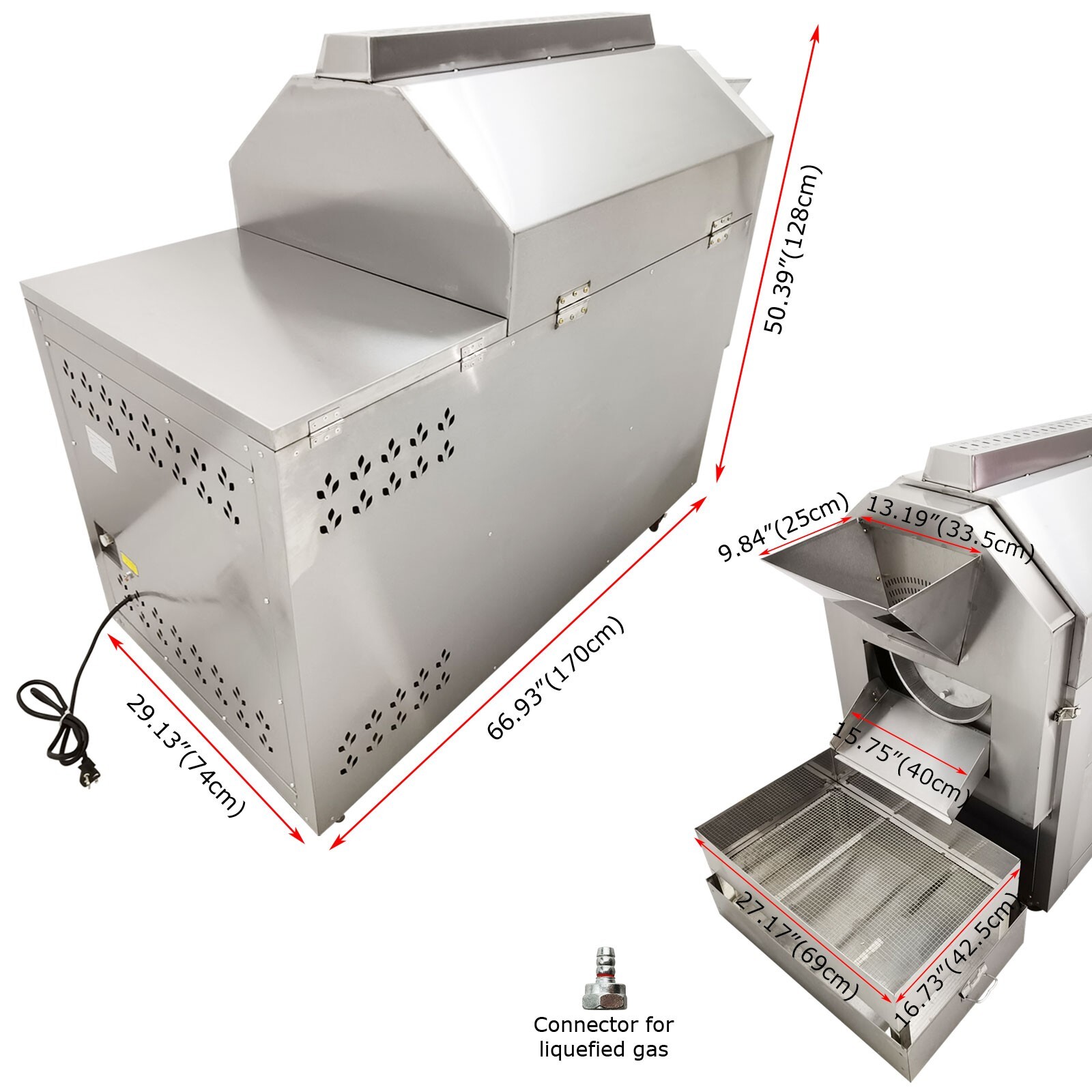 Commercial 220V Automatic Gas Type Coffee Bean Nuts Roaster Capacity 110lbs