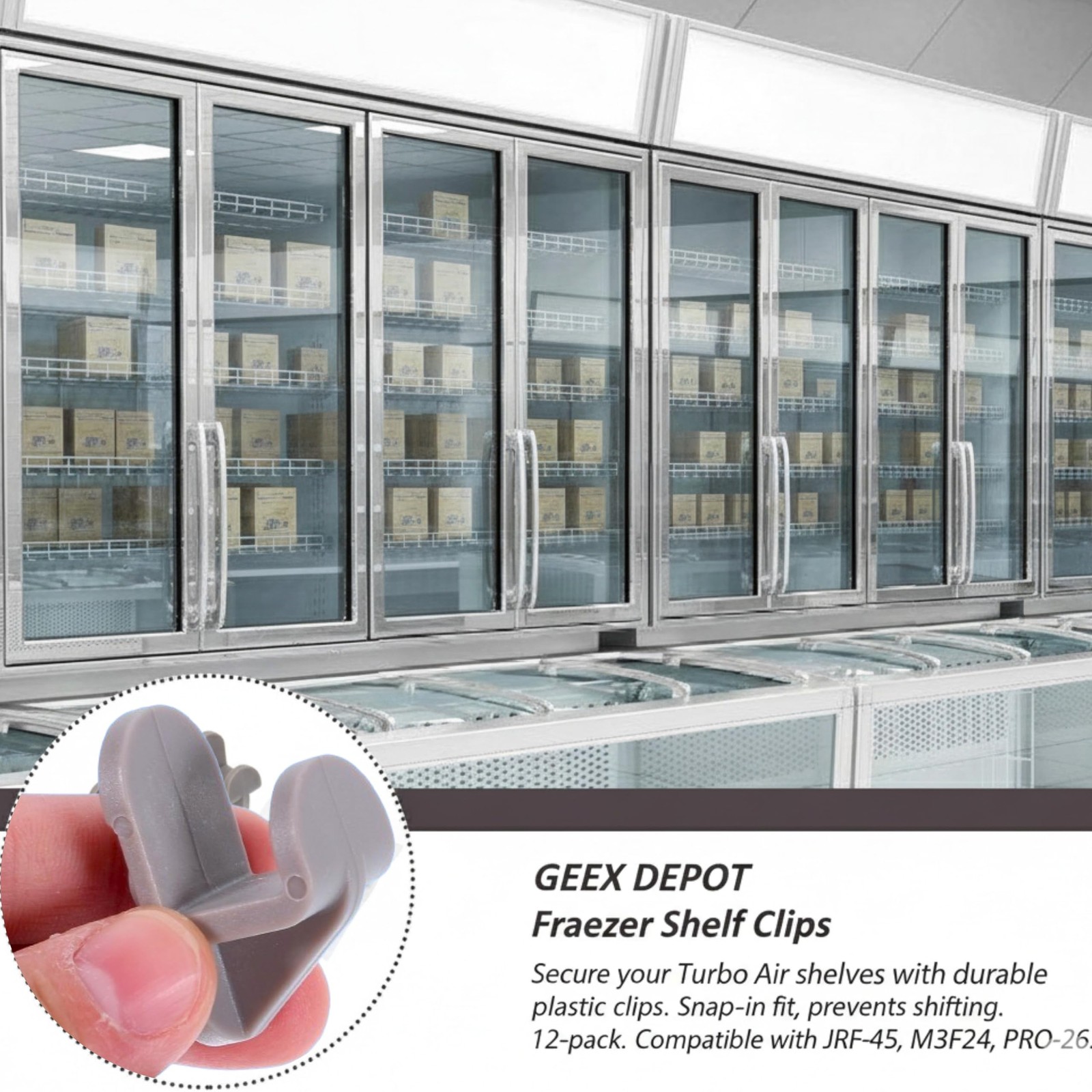 12 Pack Gray Plastic Replacement Shelf Clips for Turbo Air Freezers Coolers