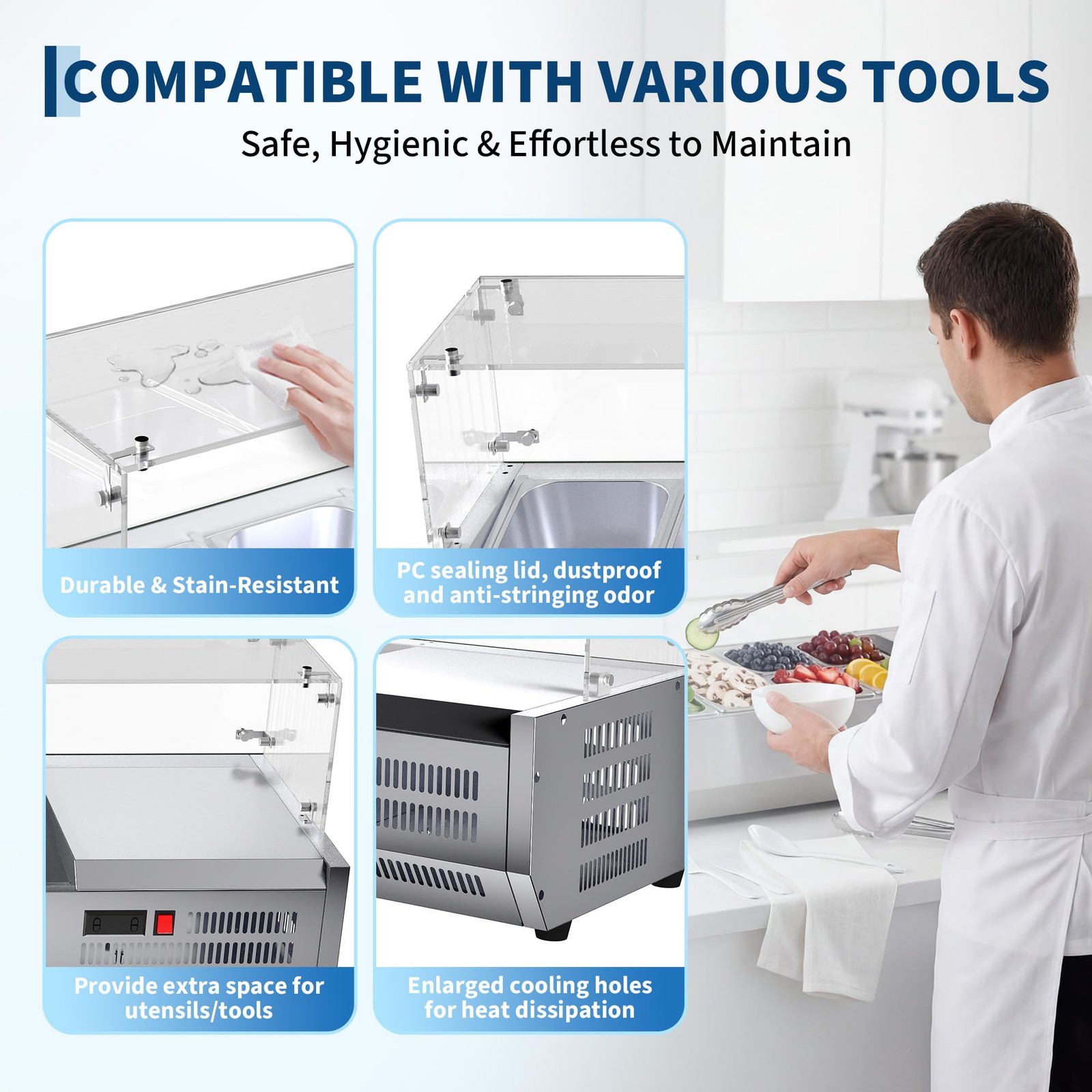 Refrigerated Prep Station, 130W Air-Cooling Salad Bar Buffet Station, 35-46°F