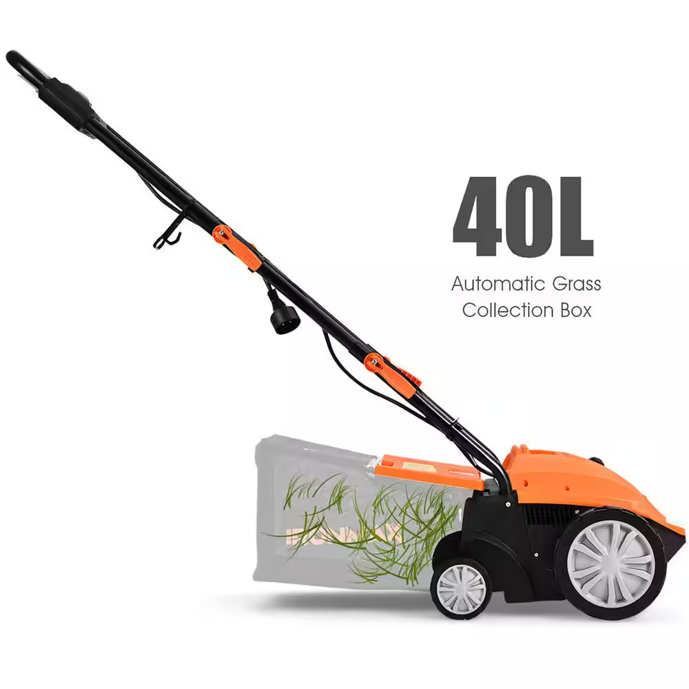 13 In. 12 Amp Corded Scarifier Electric Lawn Dethatcher W/40L Collection Bag Ora